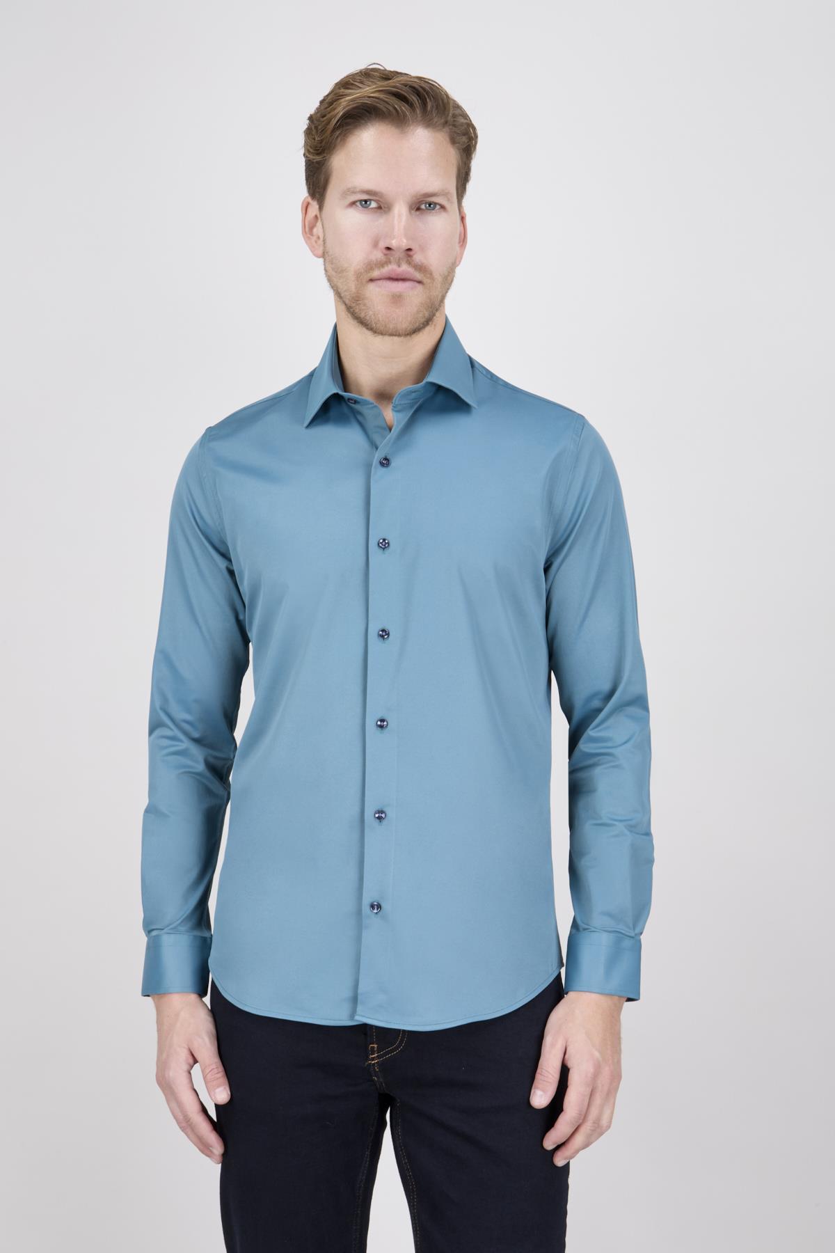 Erkek Slim Fit Petrol Gömlek