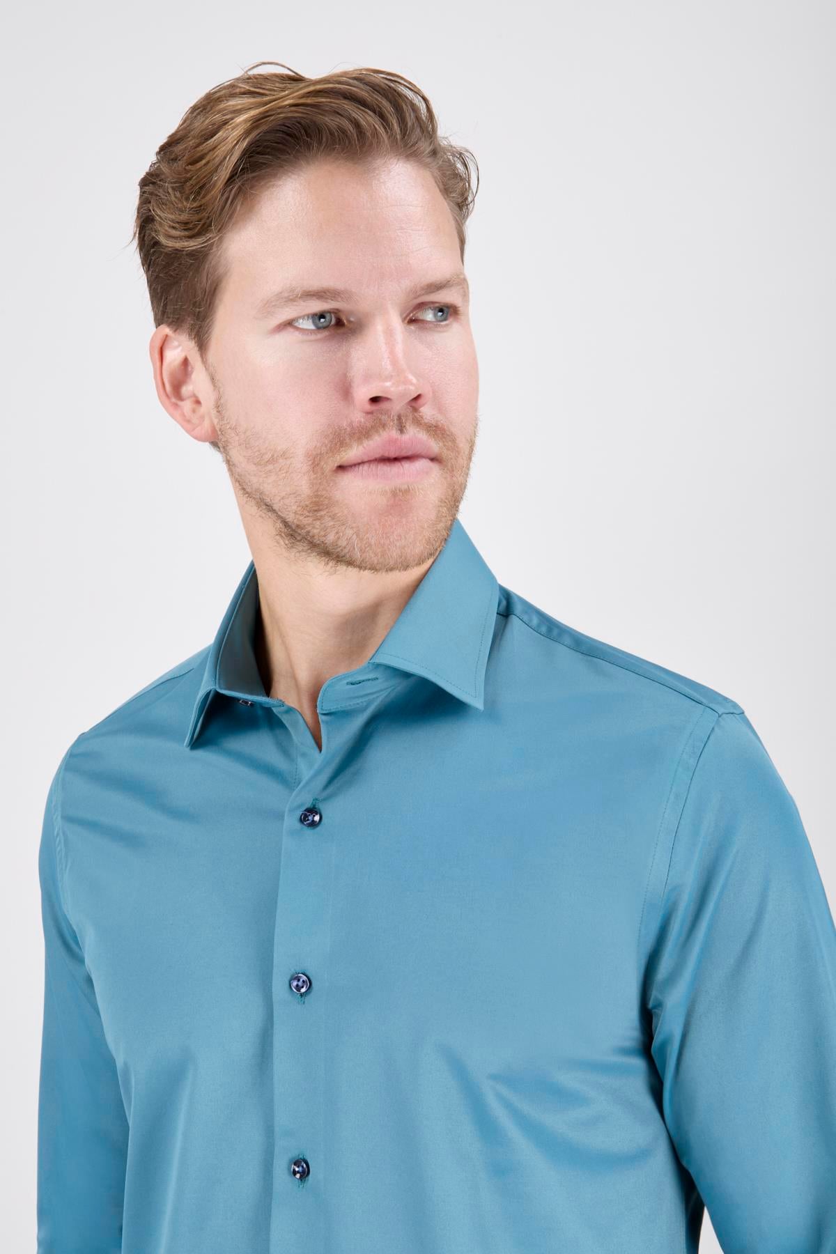 Erkek Slim Fit Petrol Gömlek