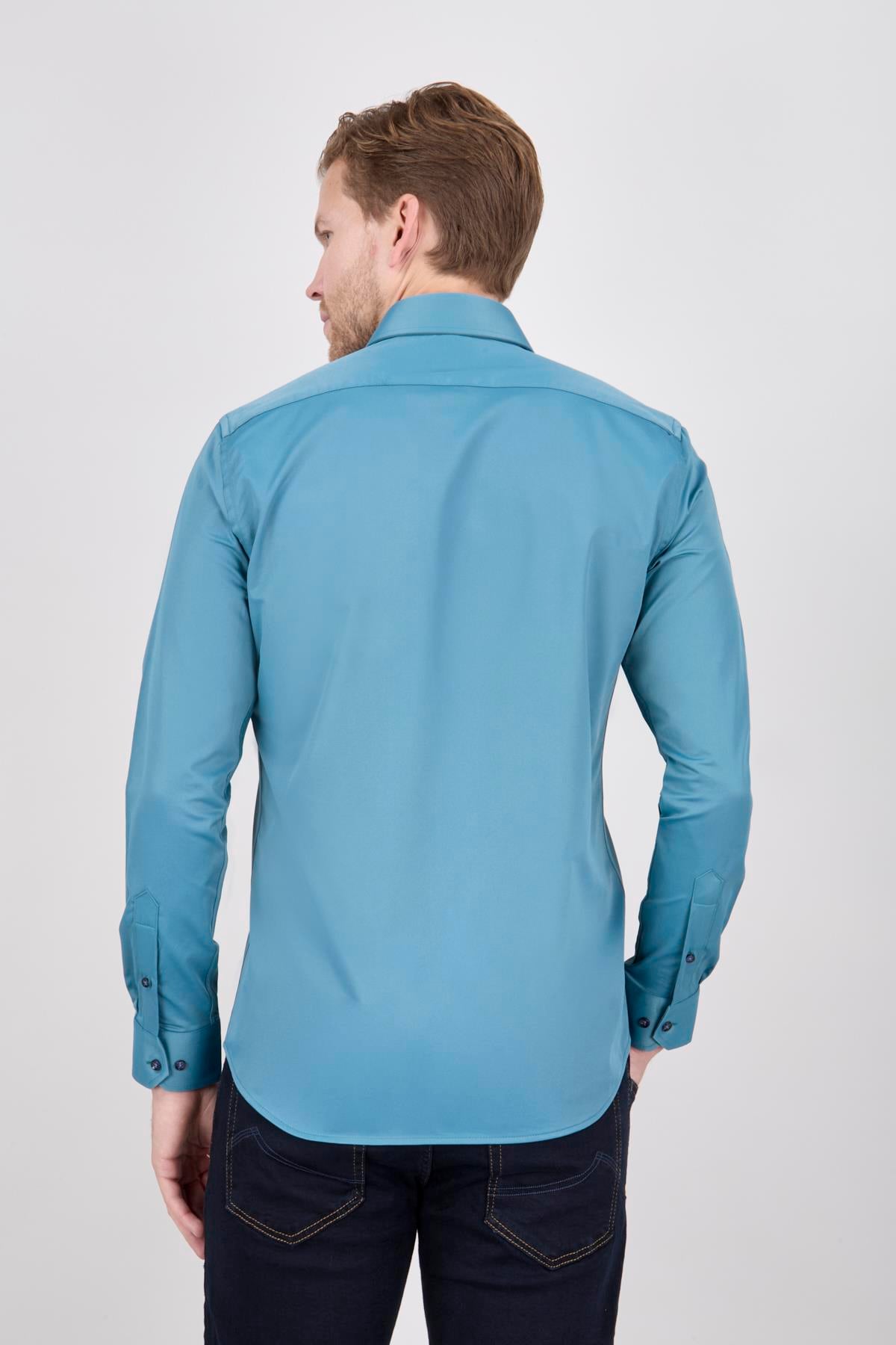 Erkek Slim Fit Petrol Gömlek