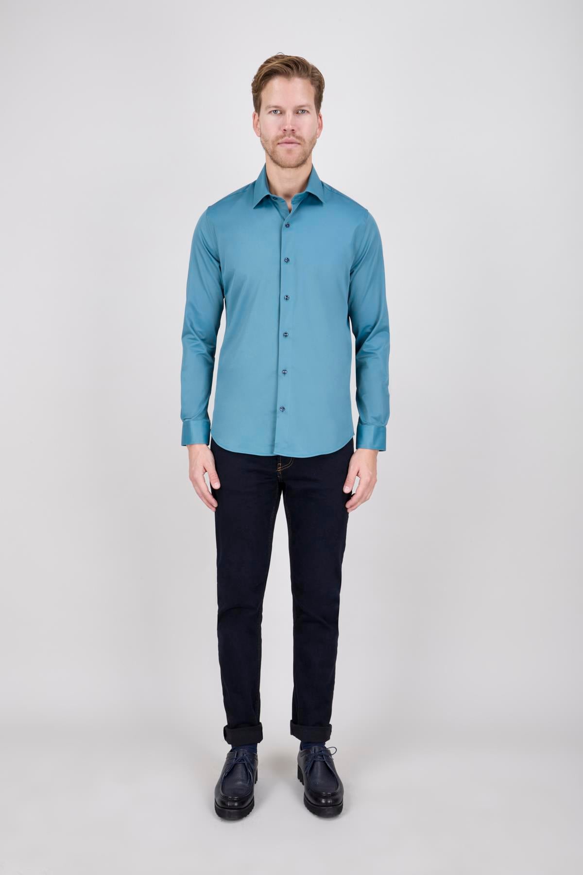 Erkek Slim Fit Petrol Gömlek