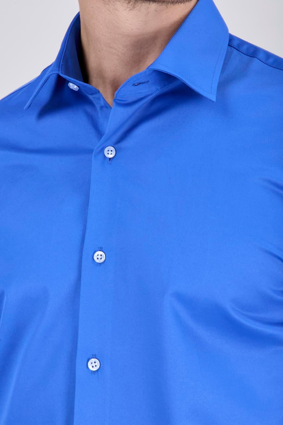Erkek Slim Fit Saks Mavisi Gömlek