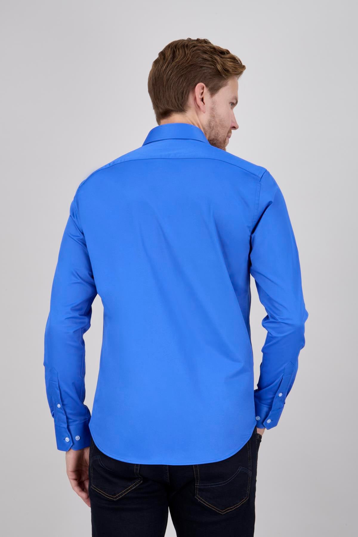 Erkek Slim Fit Saks Mavisi Gömlek