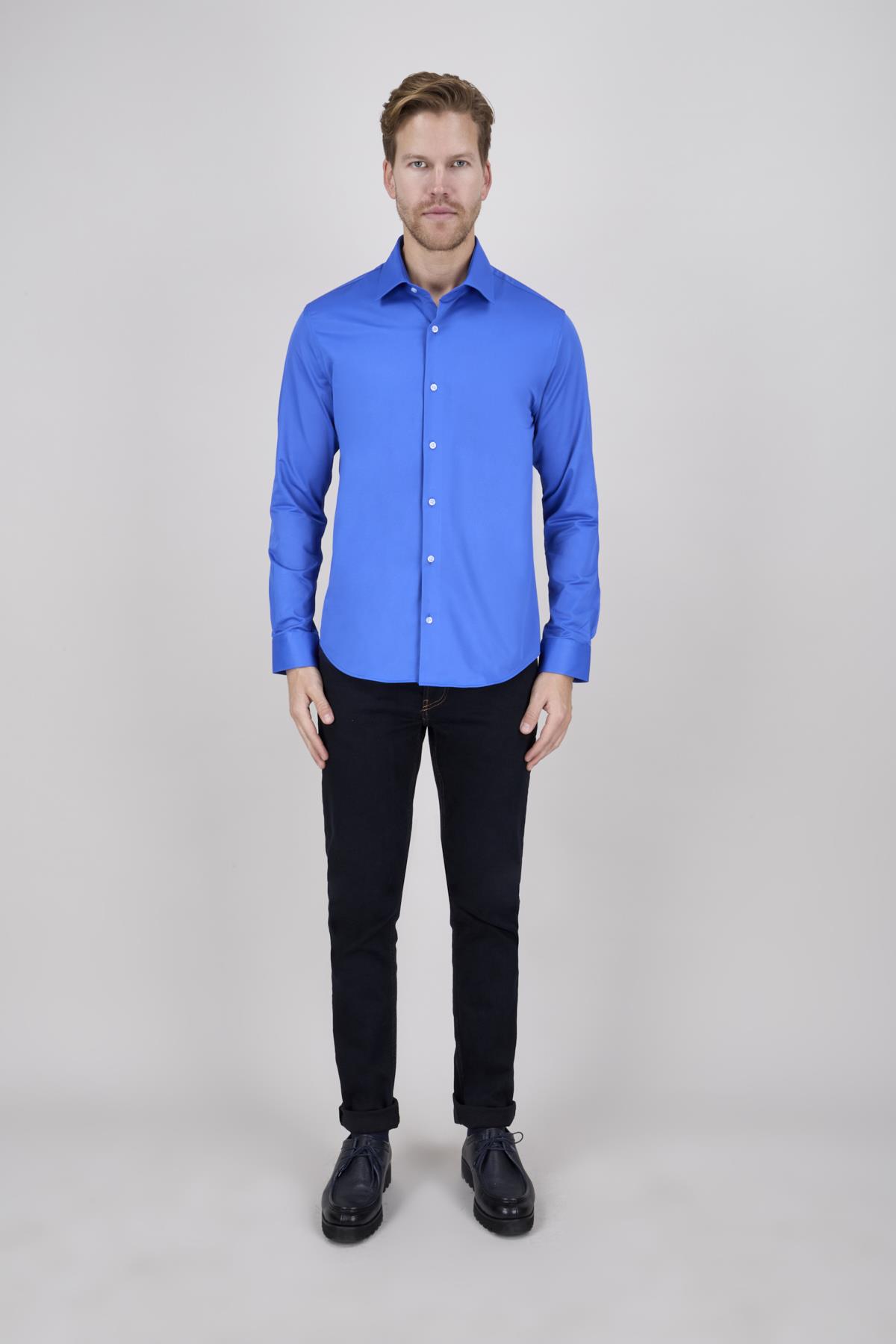 Erkek Slim Fit Saks Mavisi Gömlek