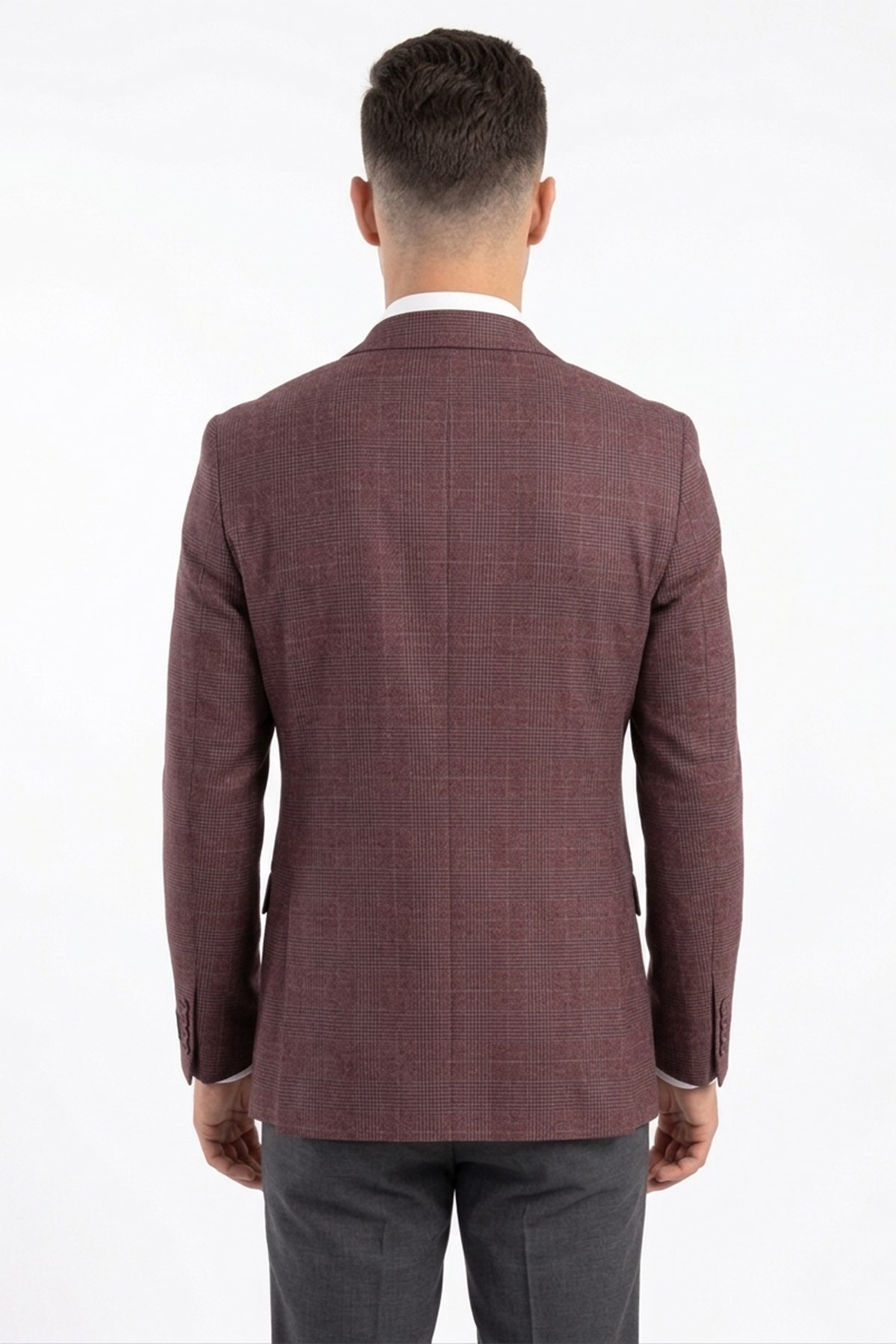 Erkek Slim Fit Sivri Yaka Bordo Ceket