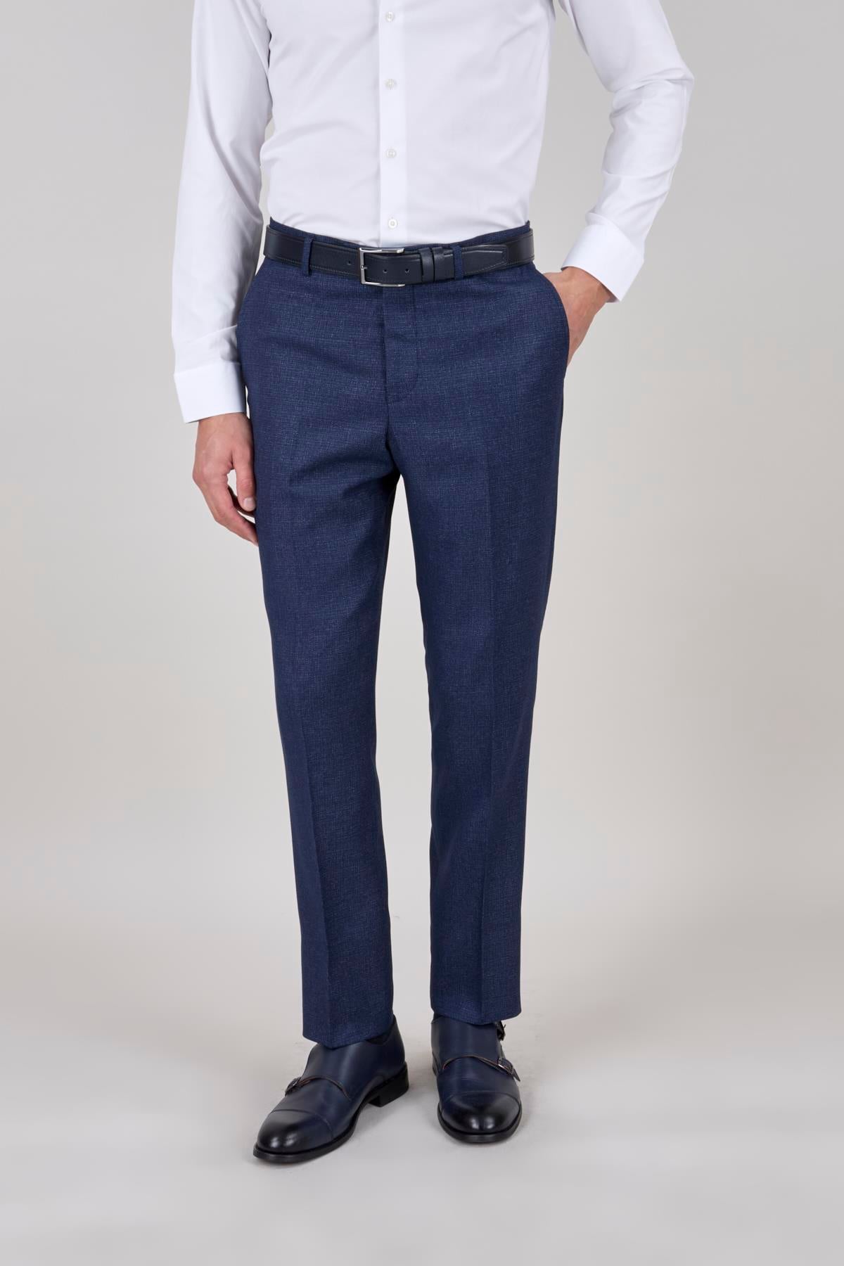 Erkek Slim Fit Sivri Yaka Açık Gri Ekose Kombin Yelekli Takım Elbise