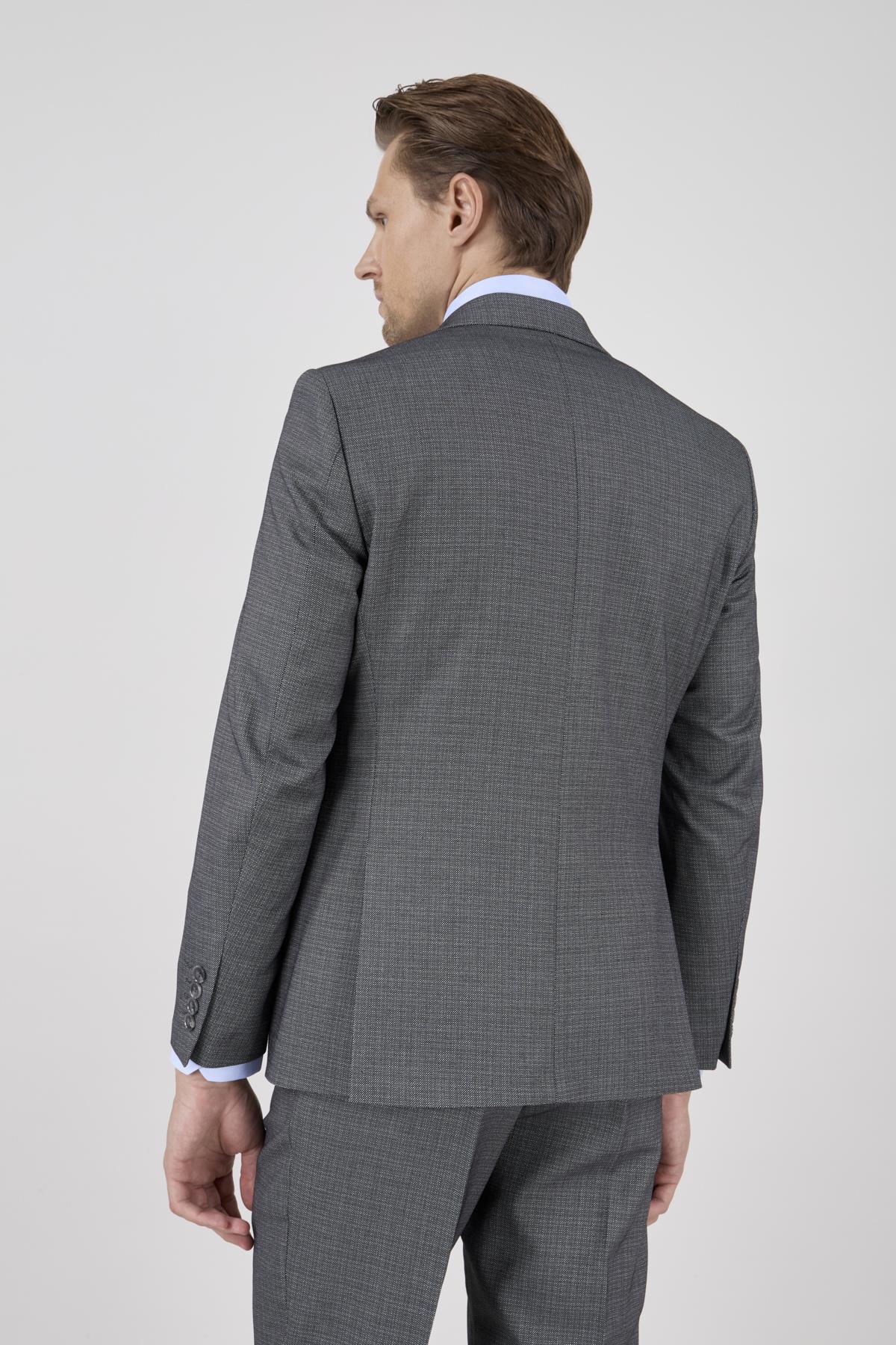 Erkek Slim Fit Sivri Yaka Füme Yelekli Takım Elbise