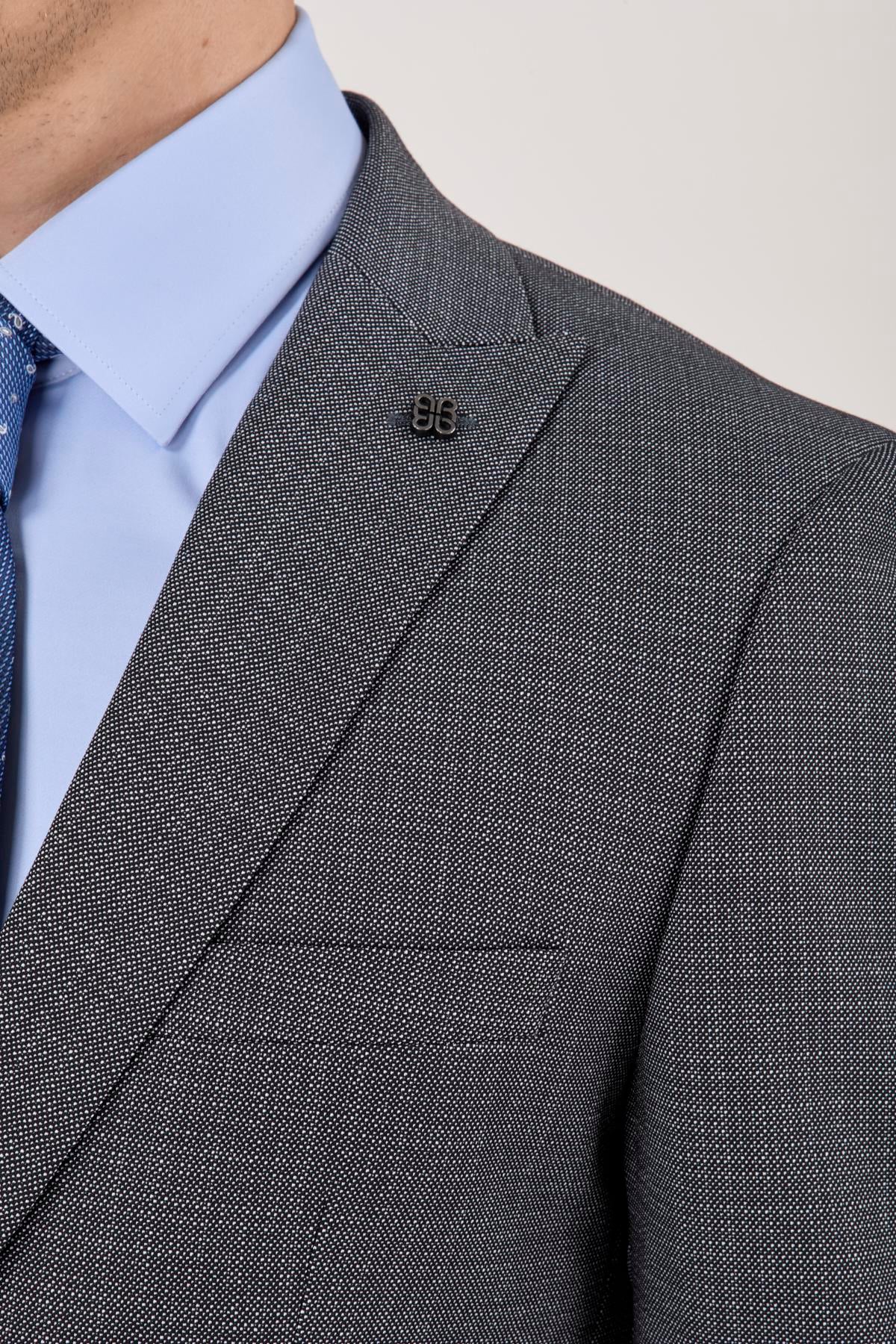 Erkek Slim Fit Sivri Yaka Füme Yelekli Takım Elbise