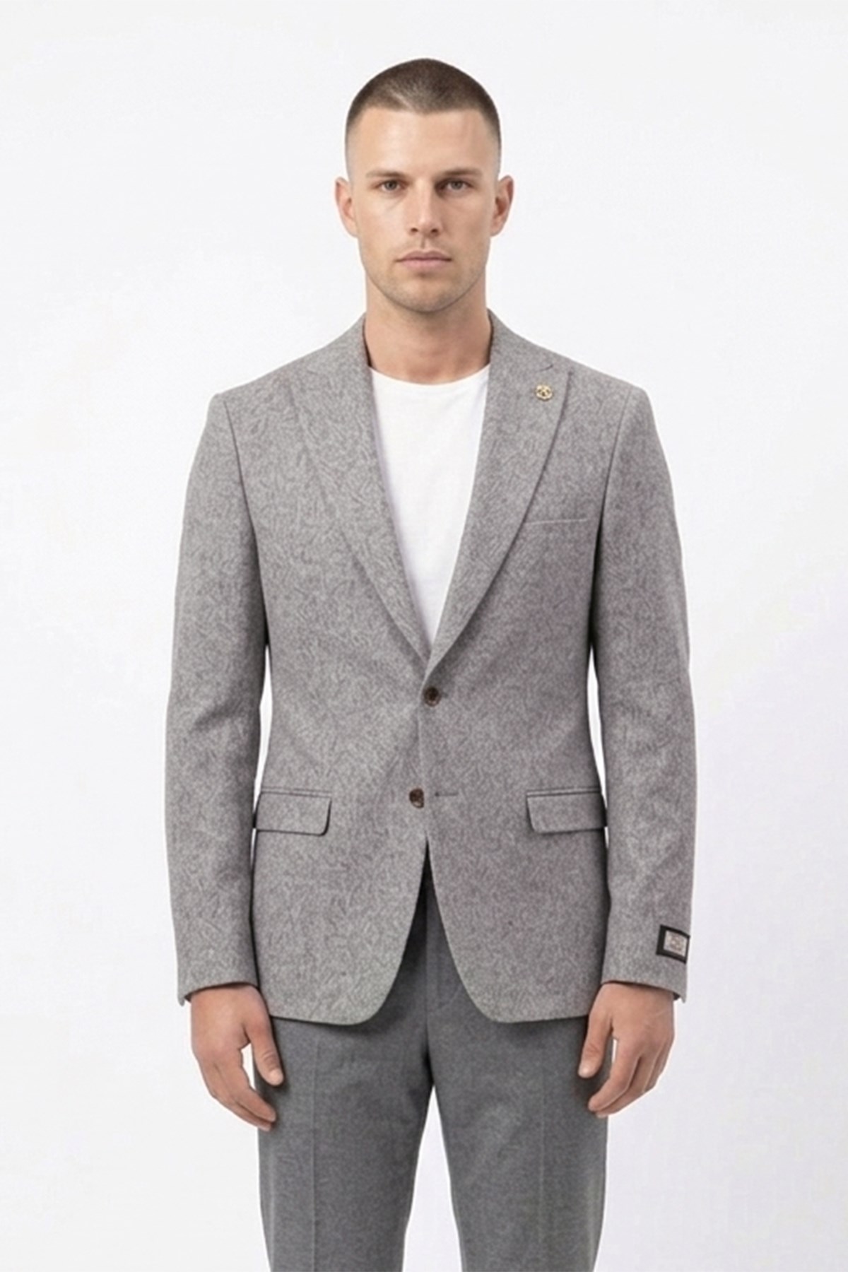 Erkek Slim Fit Sivri Yaka Gri Ceket