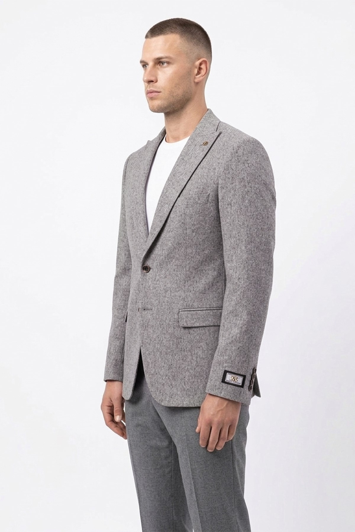 Erkek Slim Fit Sivri Yaka Gri Ceket