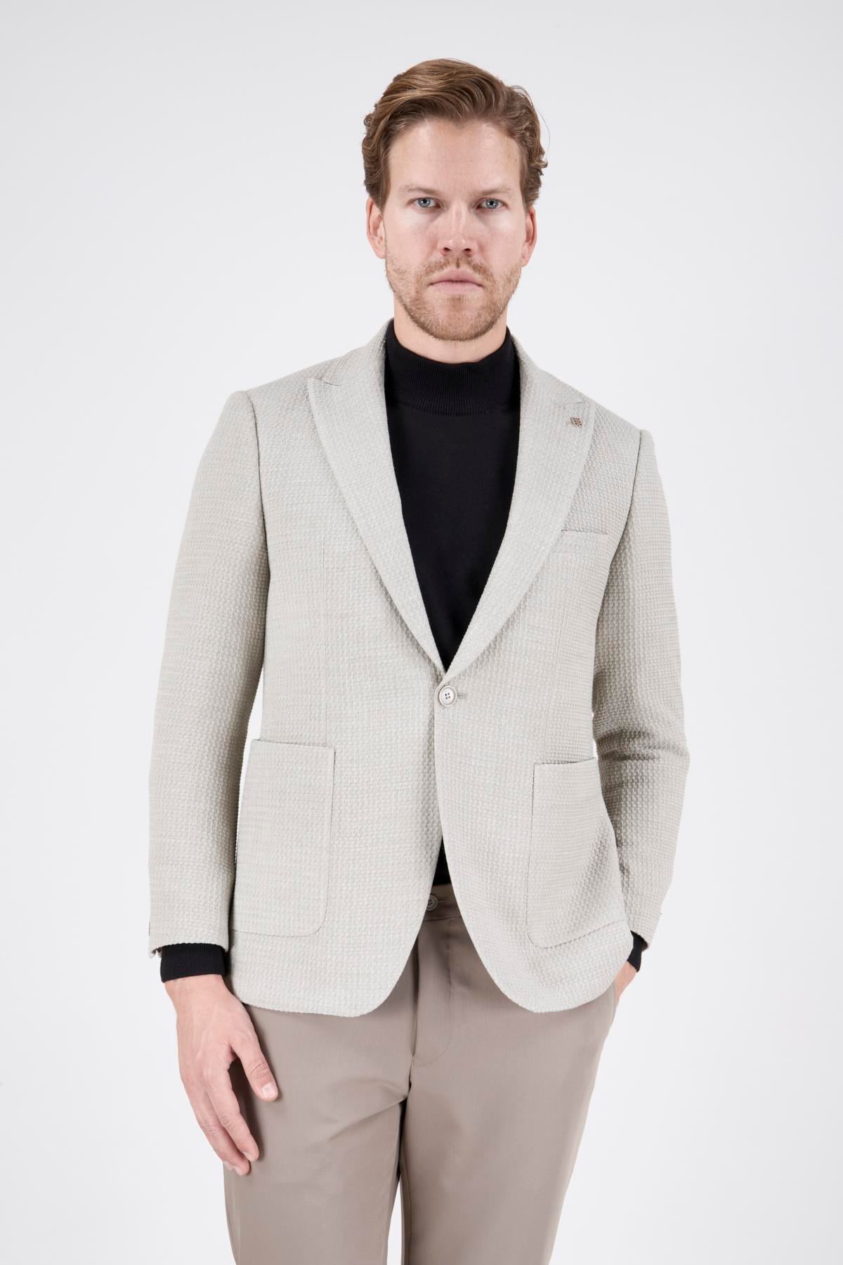Erkek Slim Fit Sivri Yaka Koyu Bej Kombin Takım Elbise
