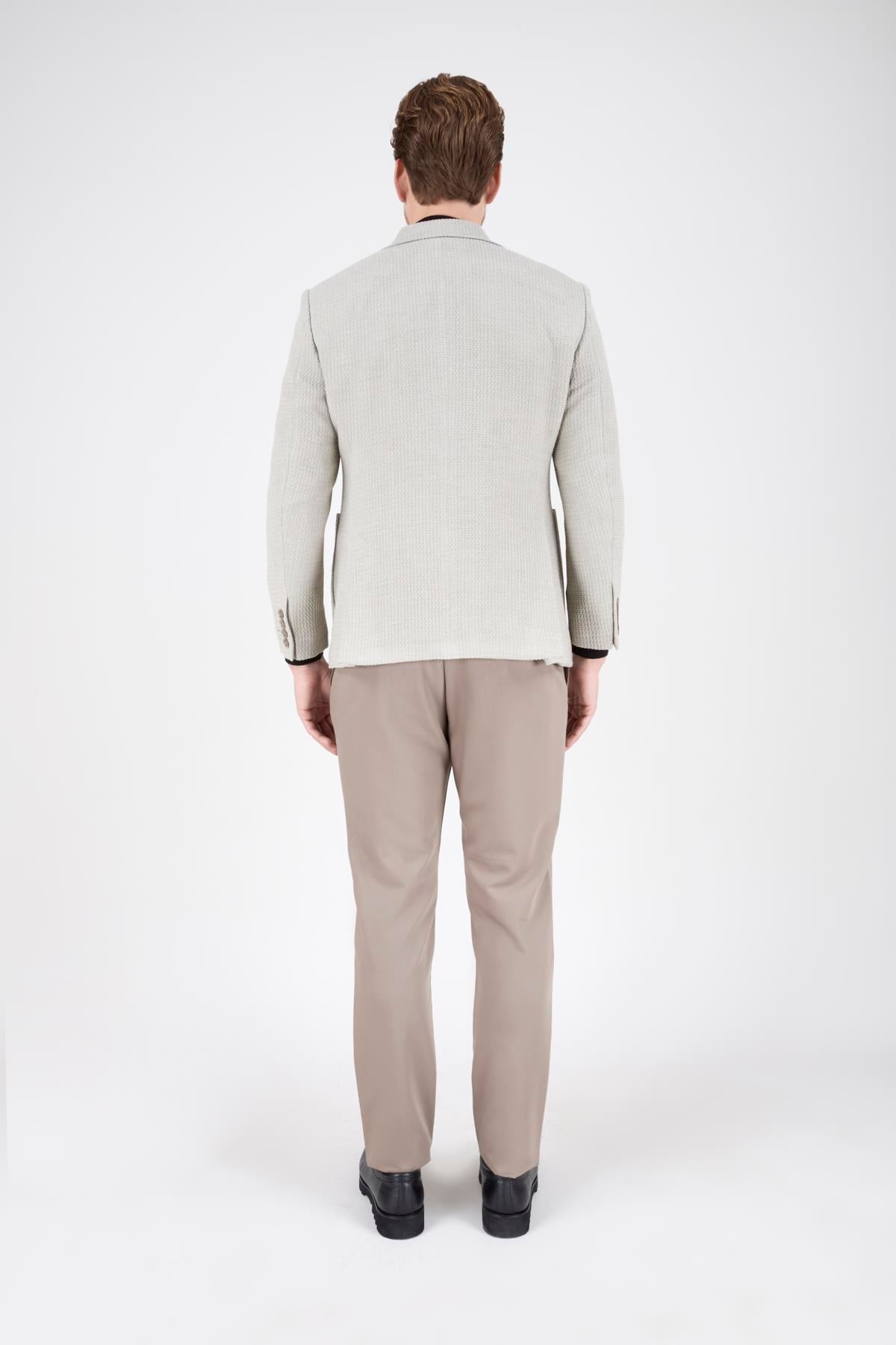 Erkek Slim Fit Sivri Yaka Koyu Bej Kombin Takım Elbise