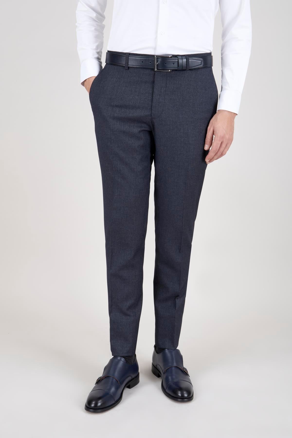 Erkek Slim Fit Sivri Yaka Koyu Gri Yelekli Takım Elbise