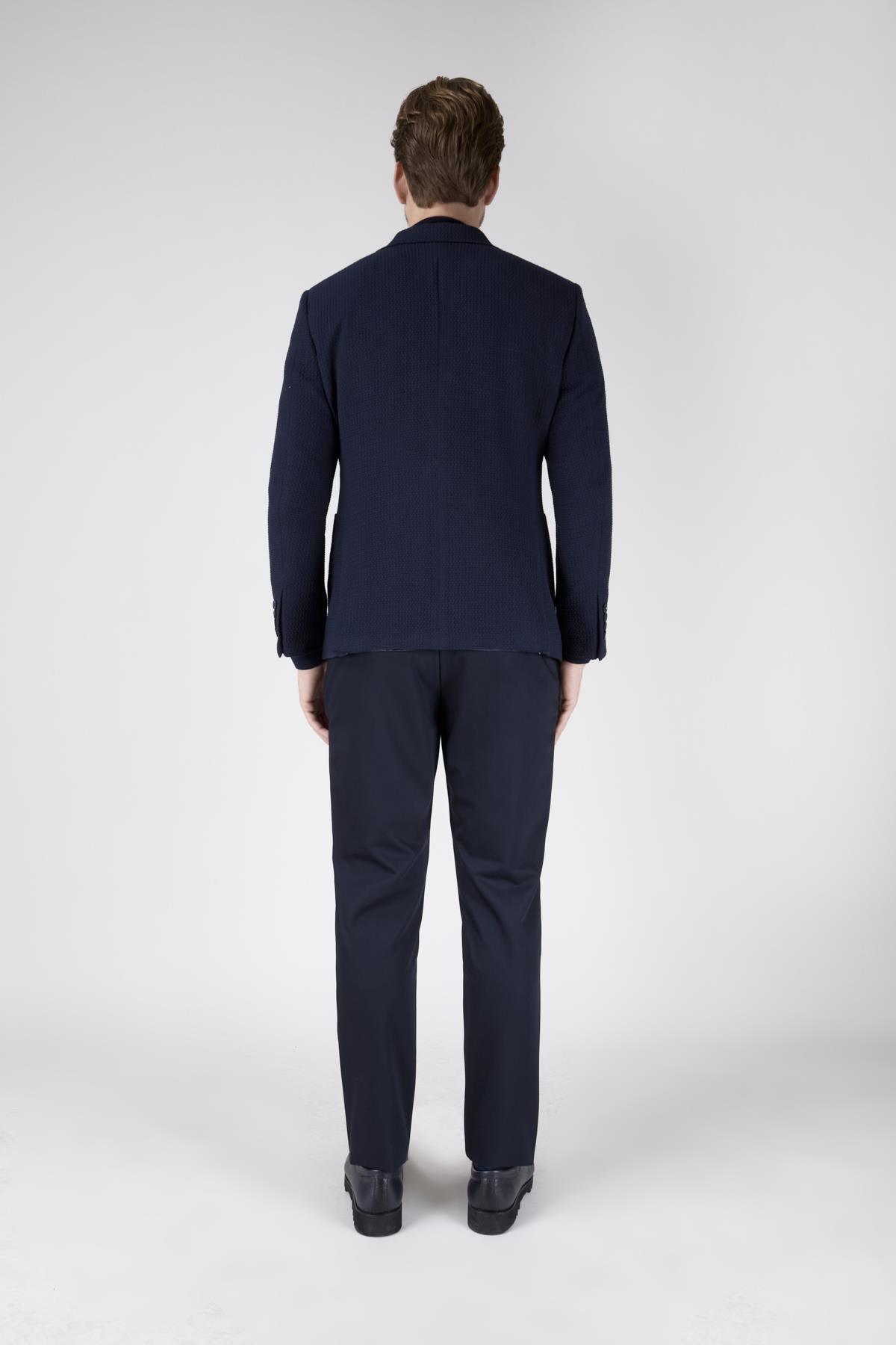 Erkek Slim Fit Sivri Yaka Koyu Lacivert Kombin Takım Elbise