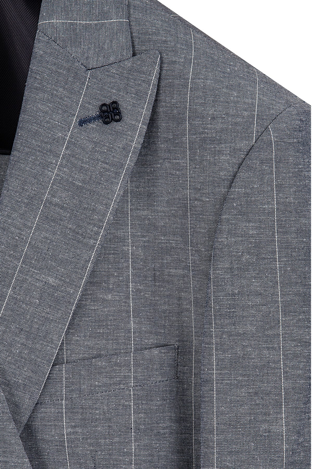 Erkek Slim Fit Sivri Yaka Lacivert Çizgili Yelekli Takım Elbise