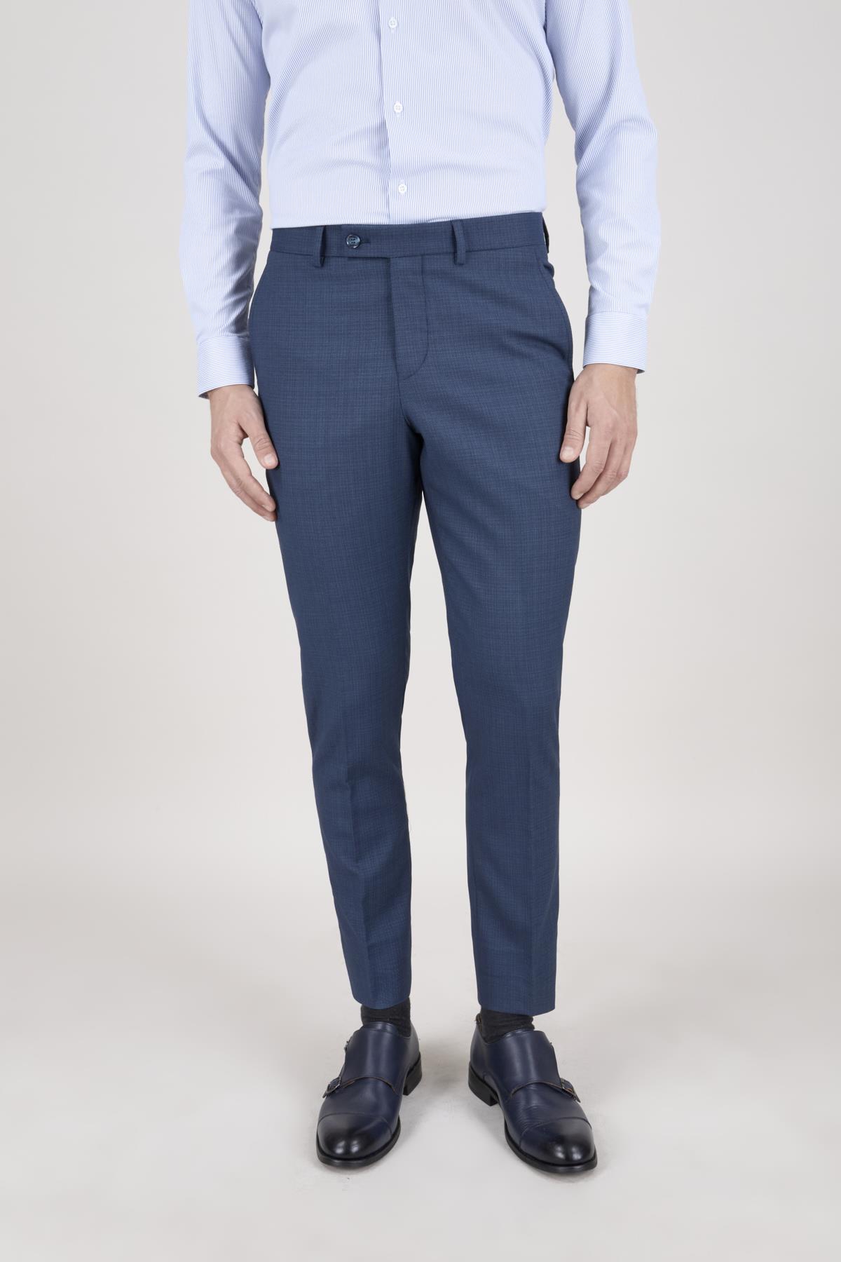 Erkek Slim Fit Sivri Yaka Petrol Yelekli Takım Elbise