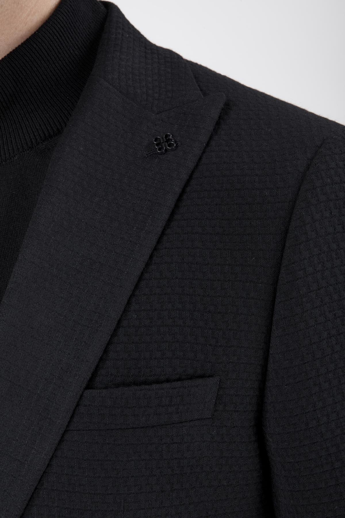 Erkek Slim Fit Sivri Yaka Siyah Kombin Takım Elbise