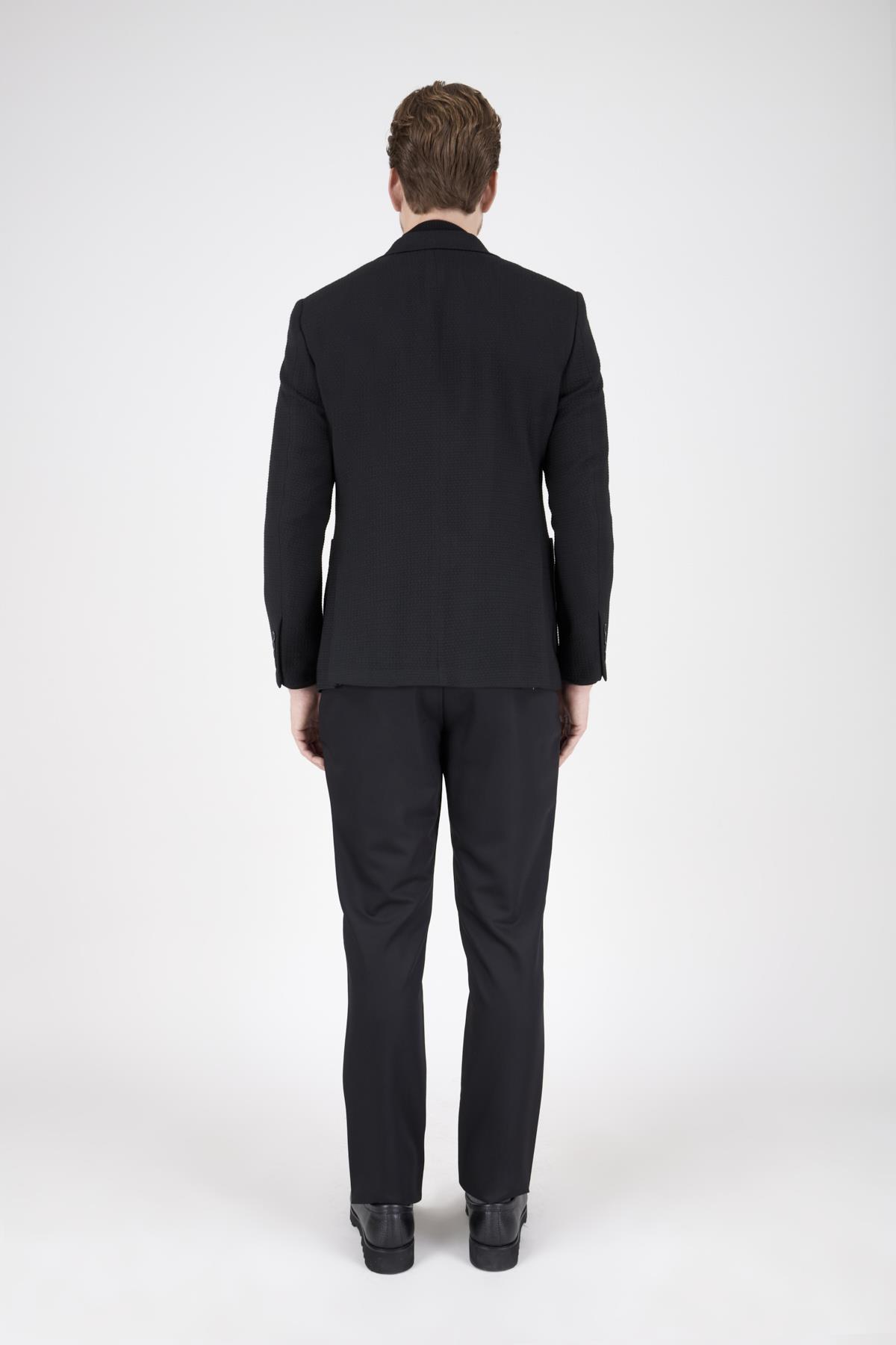 Erkek Slim Fit Sivri Yaka Siyah Kombin Takım Elbise