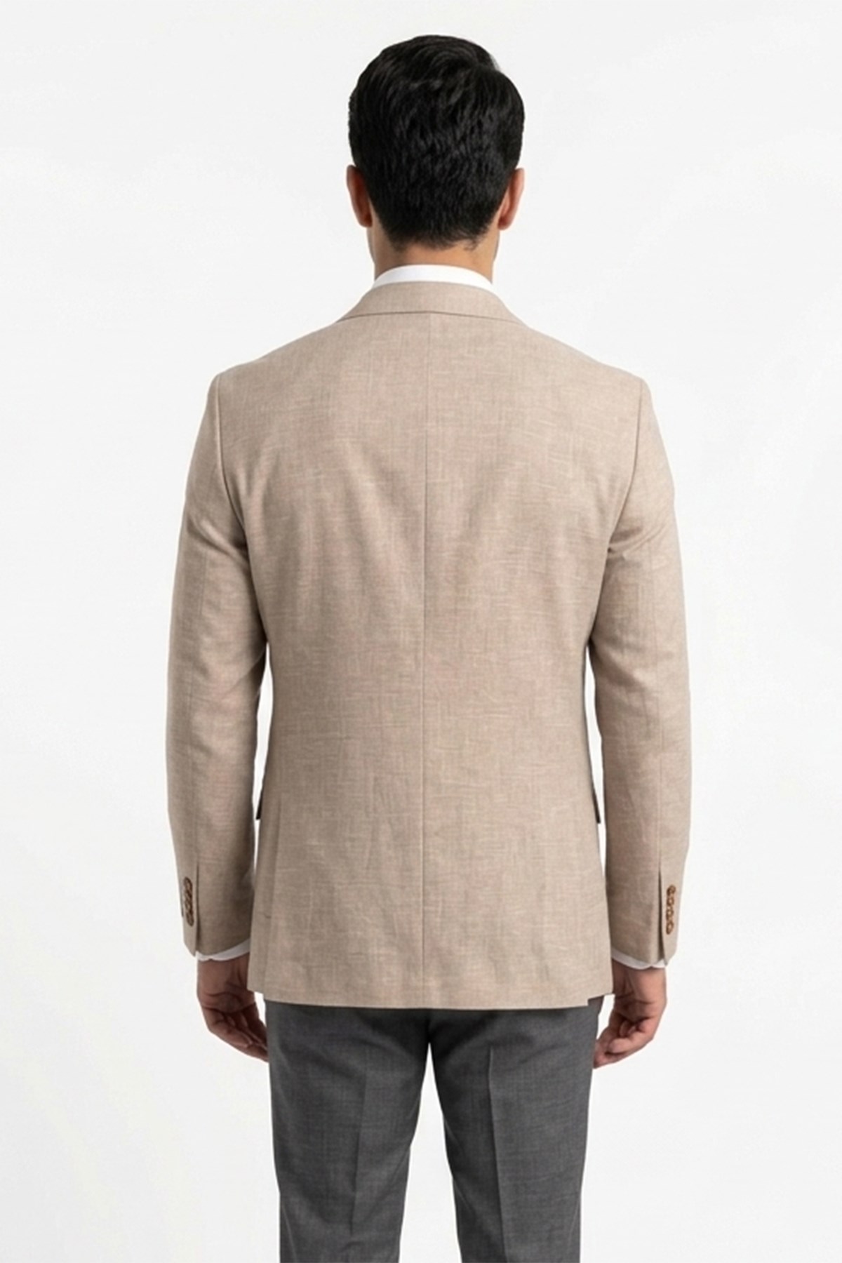 Erkek Slim Fit Sivri Yaka Yarım Astar Bej Ceket