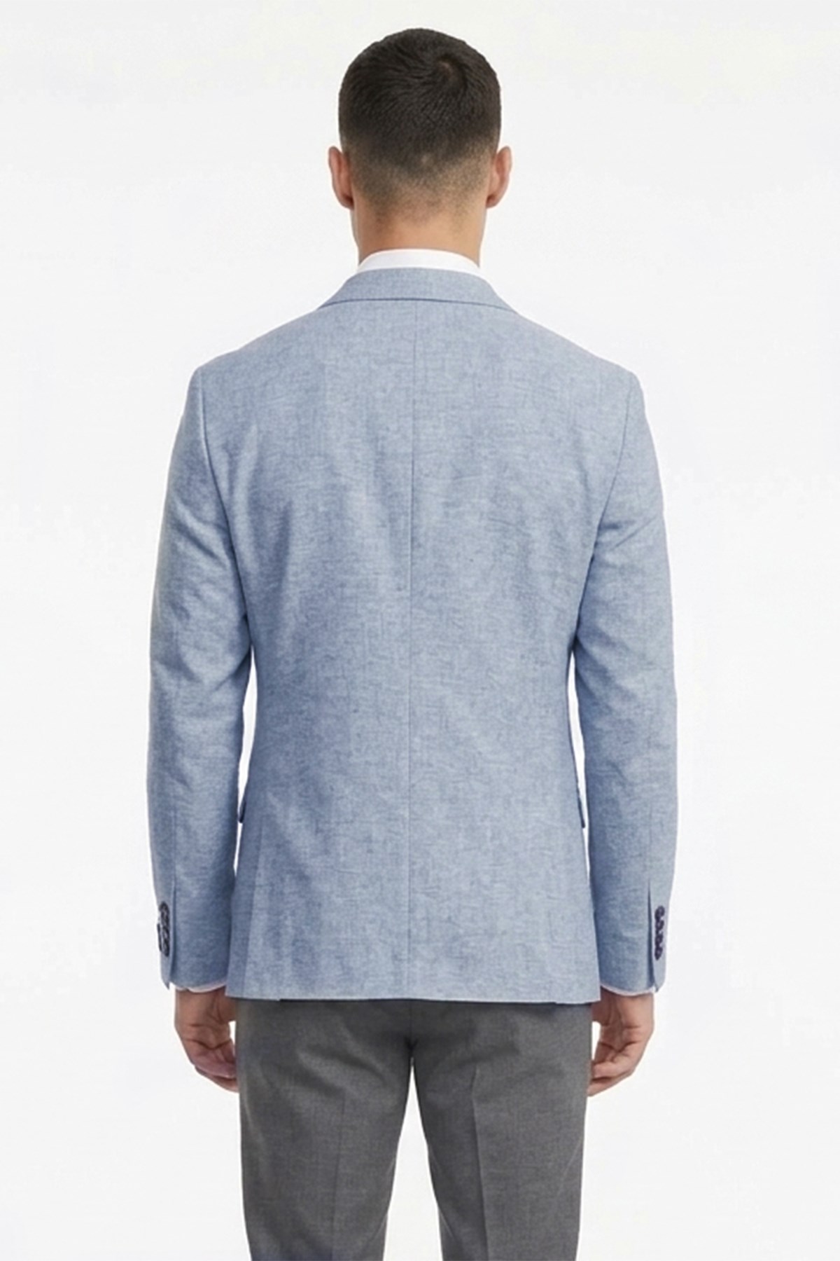 Erkek Slim Fit Sivri Yaka Yarım Astar Açık Mavi Ceket