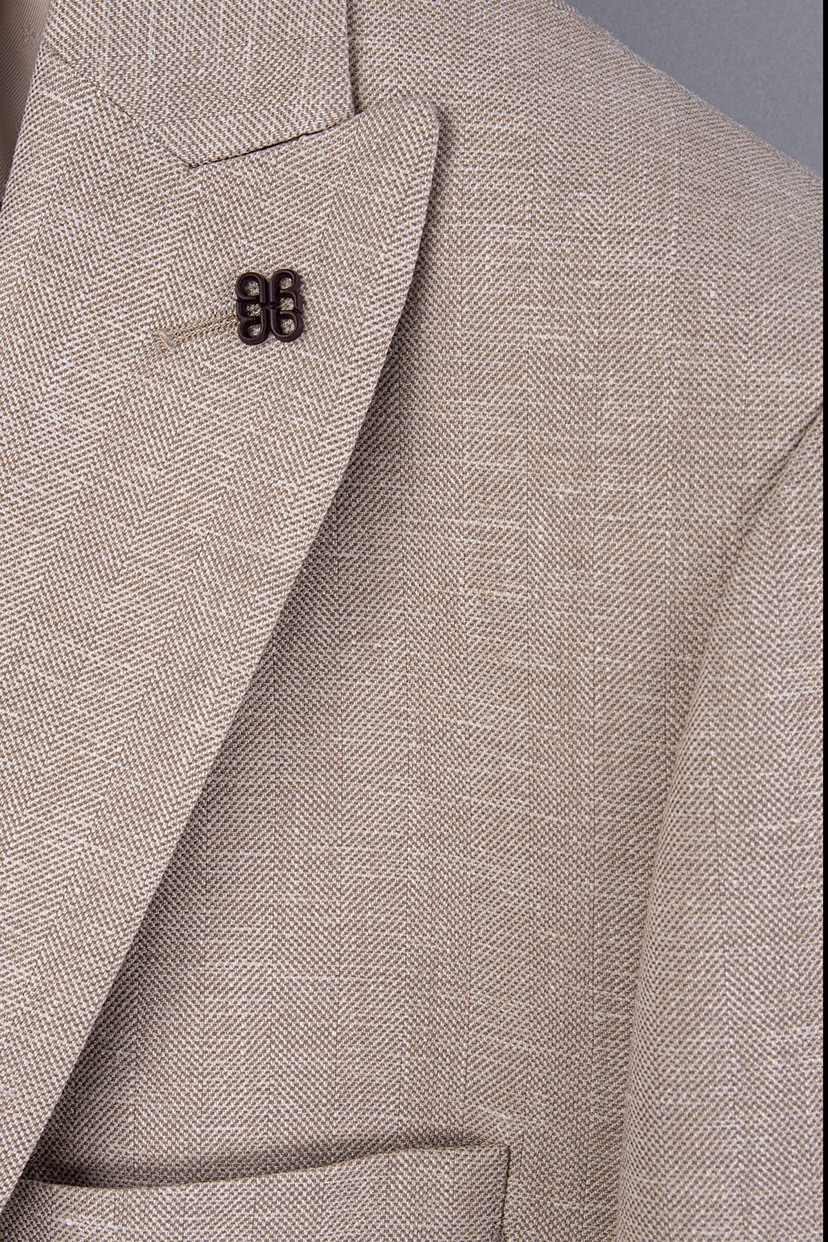Erkek Slim Fit Sivri Yaka Yarım Astar Bej Ceket