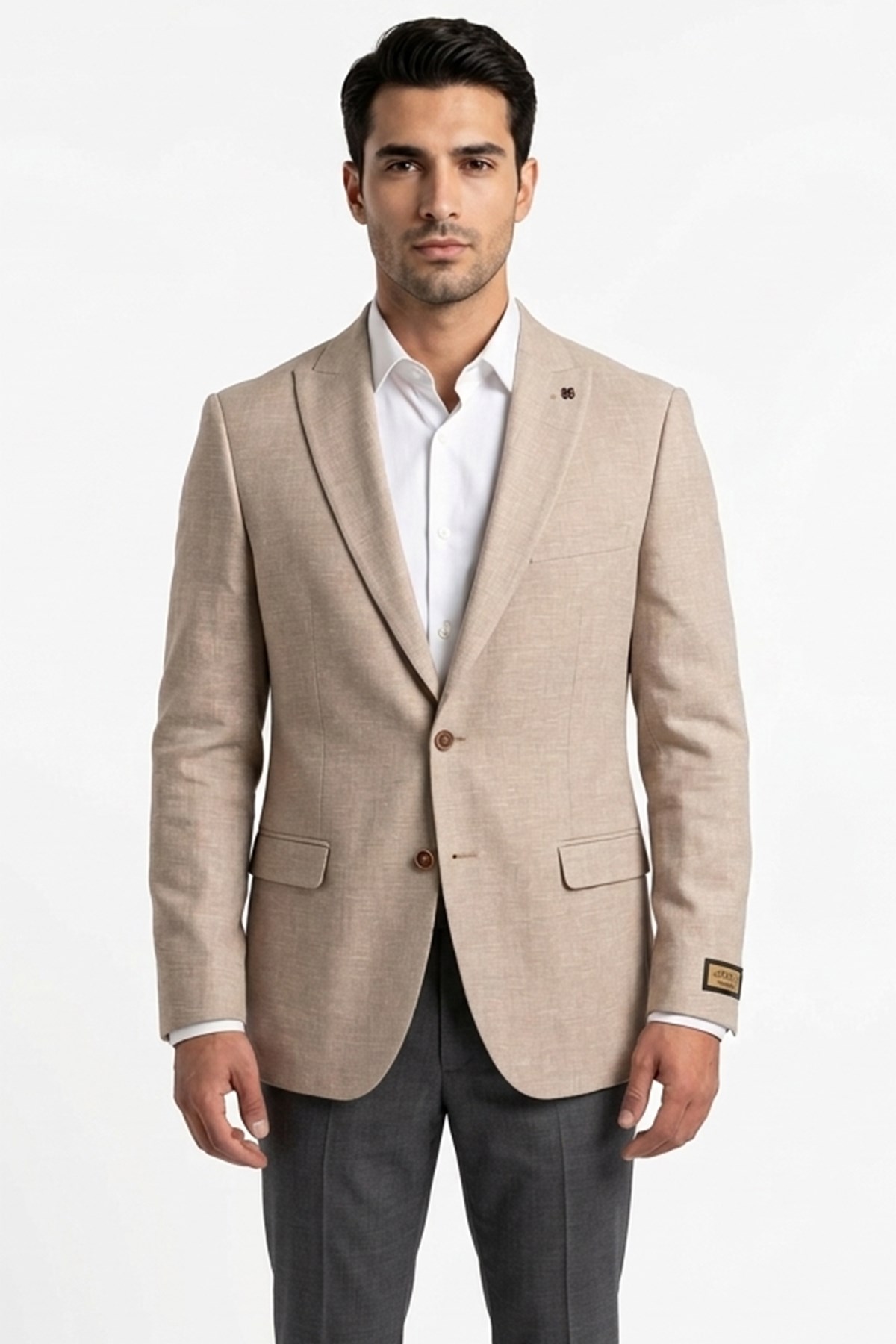 Erkek Slim Fit Sivri Yaka Yarım Astar Bej Ceket