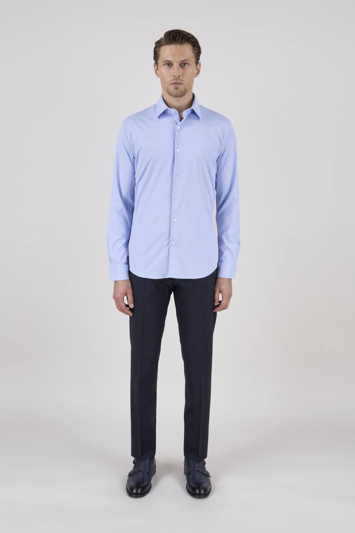 Erkek Slim Fit Mavi Gömlek