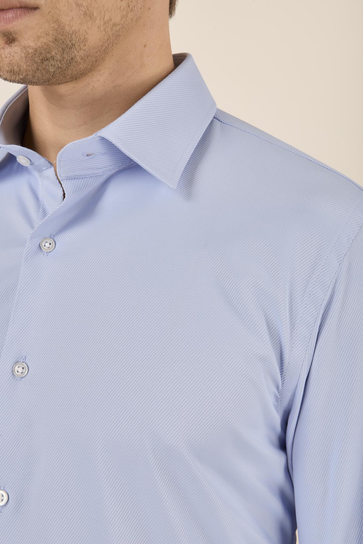 Erkek Slim Fit Mavi Gömlek