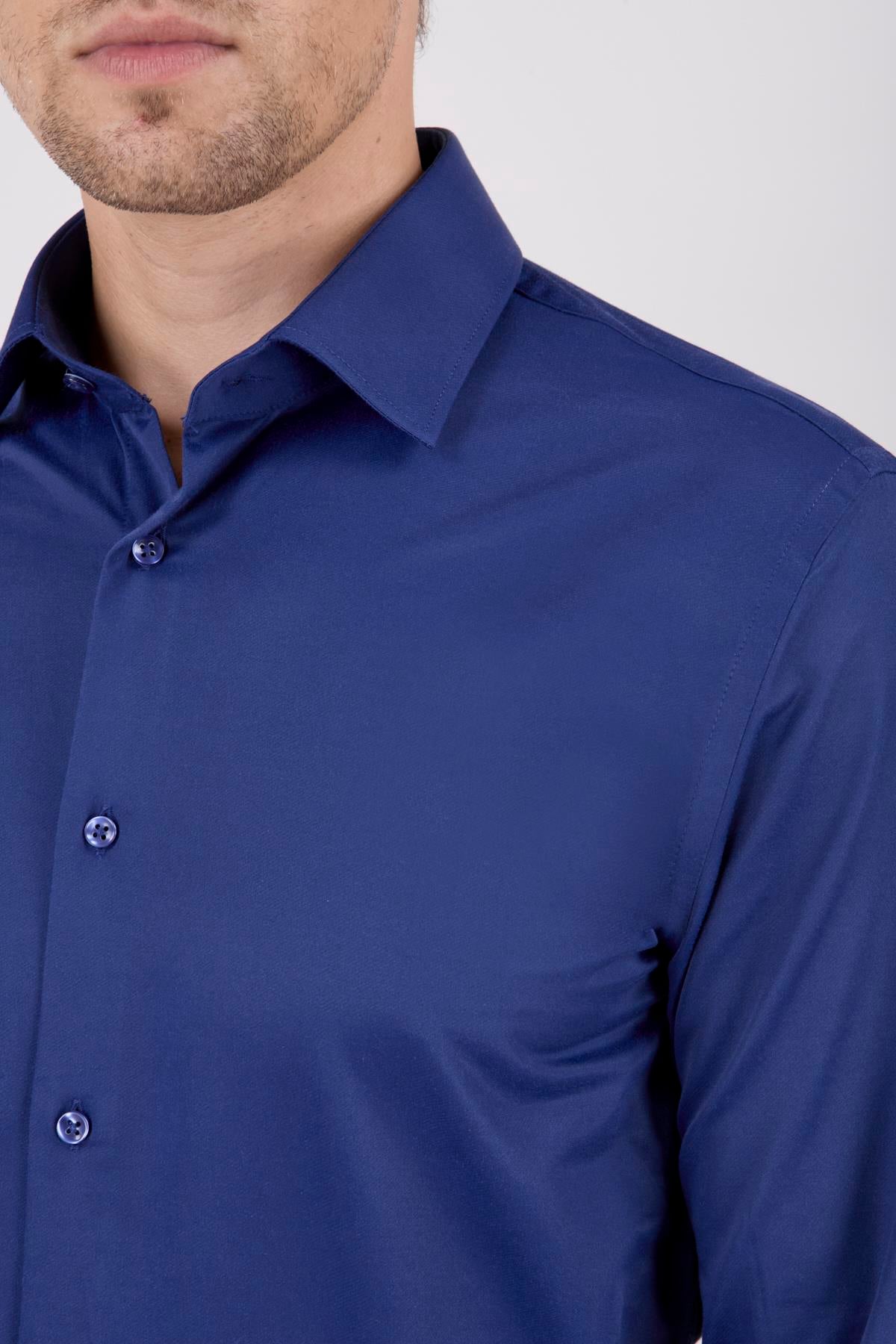 Erkek Slim Fit Uzun Kol Lacivert 6 Drop Gömlek