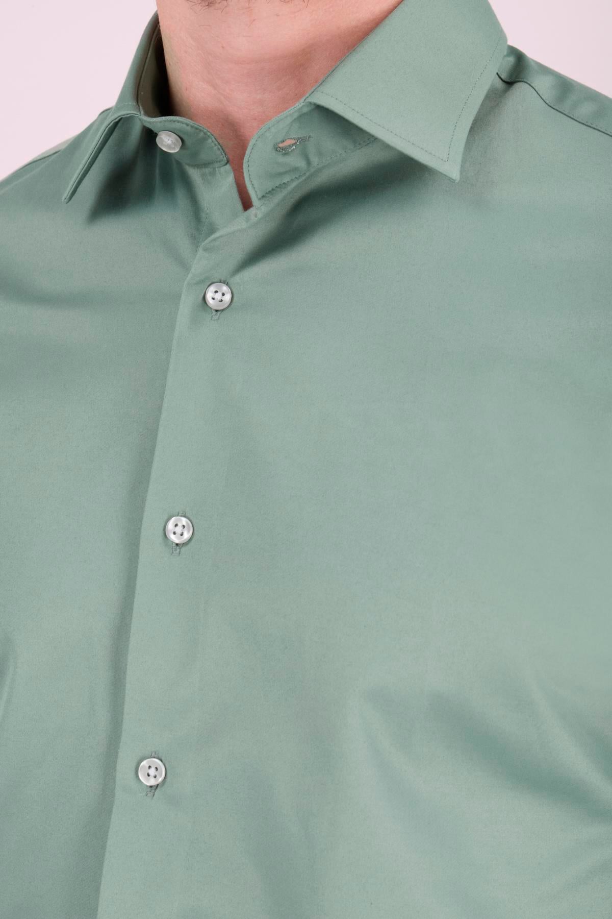 Erkek Slim Fit Uzun Kol Yeşil 6 Drop Gömlek
