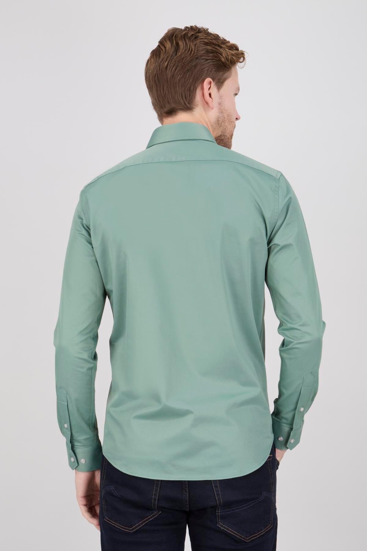 Erkek Slim Fit Uzun Kol Yeşil 6 Drop Gömlek