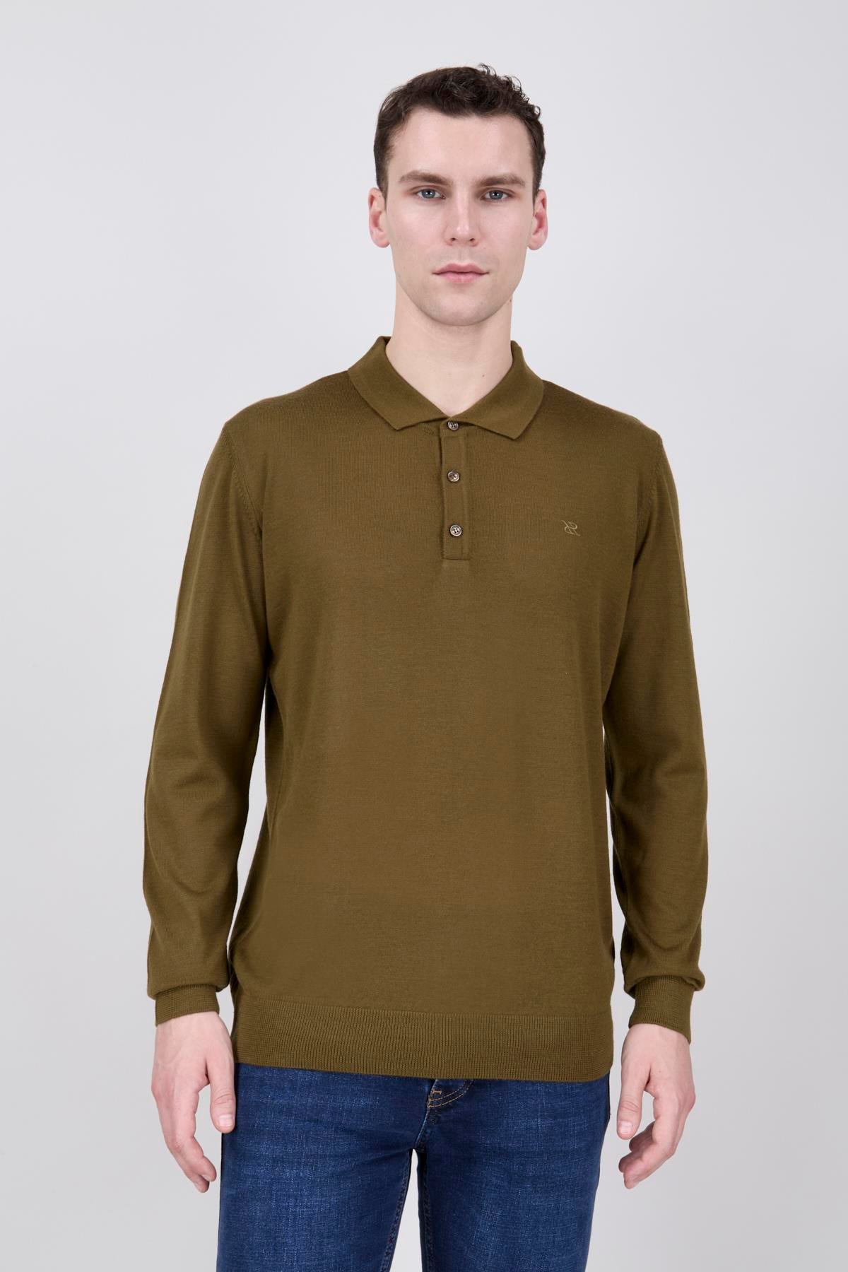 Erkek Yeşil Polo Yaka Triko Kazak