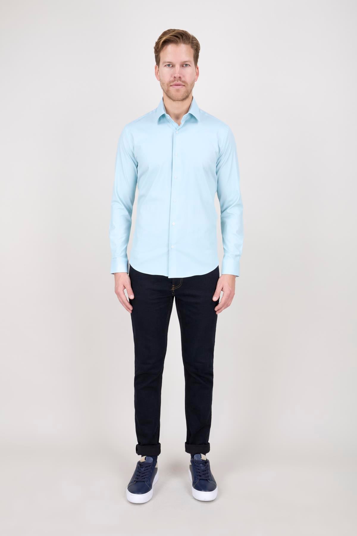 Erkek Slim Fit Fıstık Yeşili Gömlek