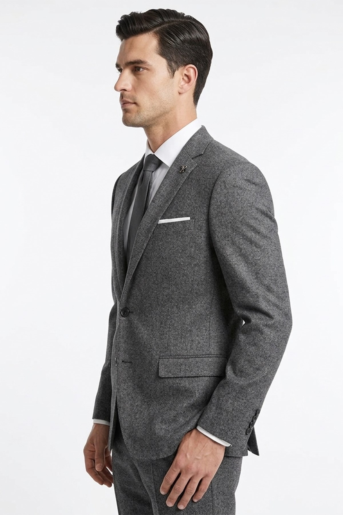 Erkek Slim Fit Mono Yaka Füme Takım Elbise
