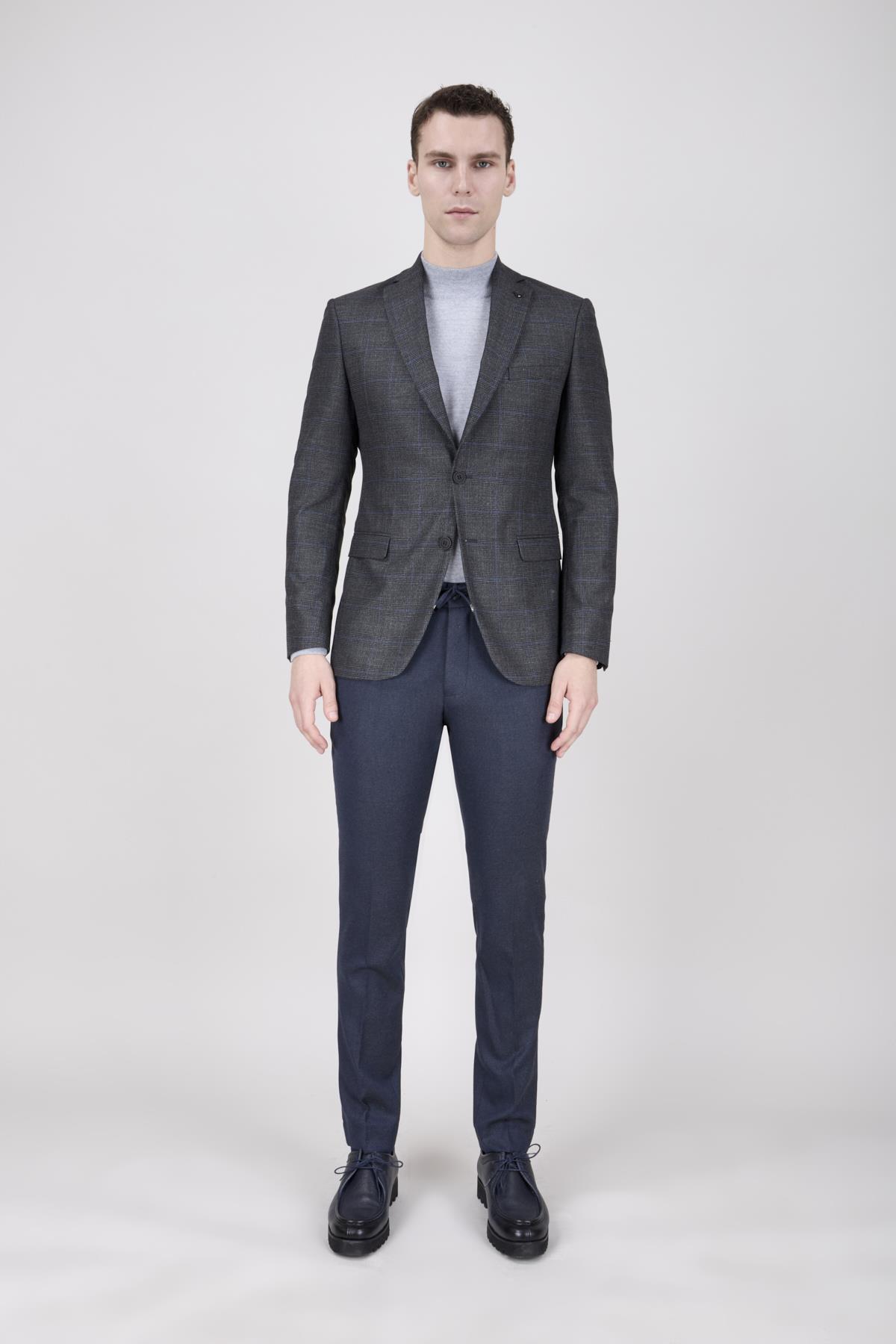 Erkek Slim Fit Mono Yaka Füme Ceket