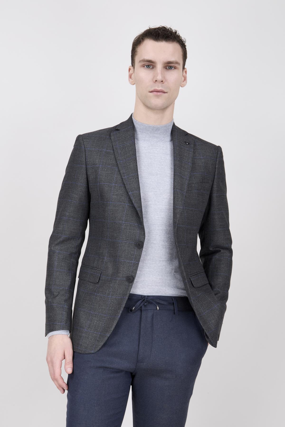 Erkek Slim Fit Mono Yaka Füme Ceket