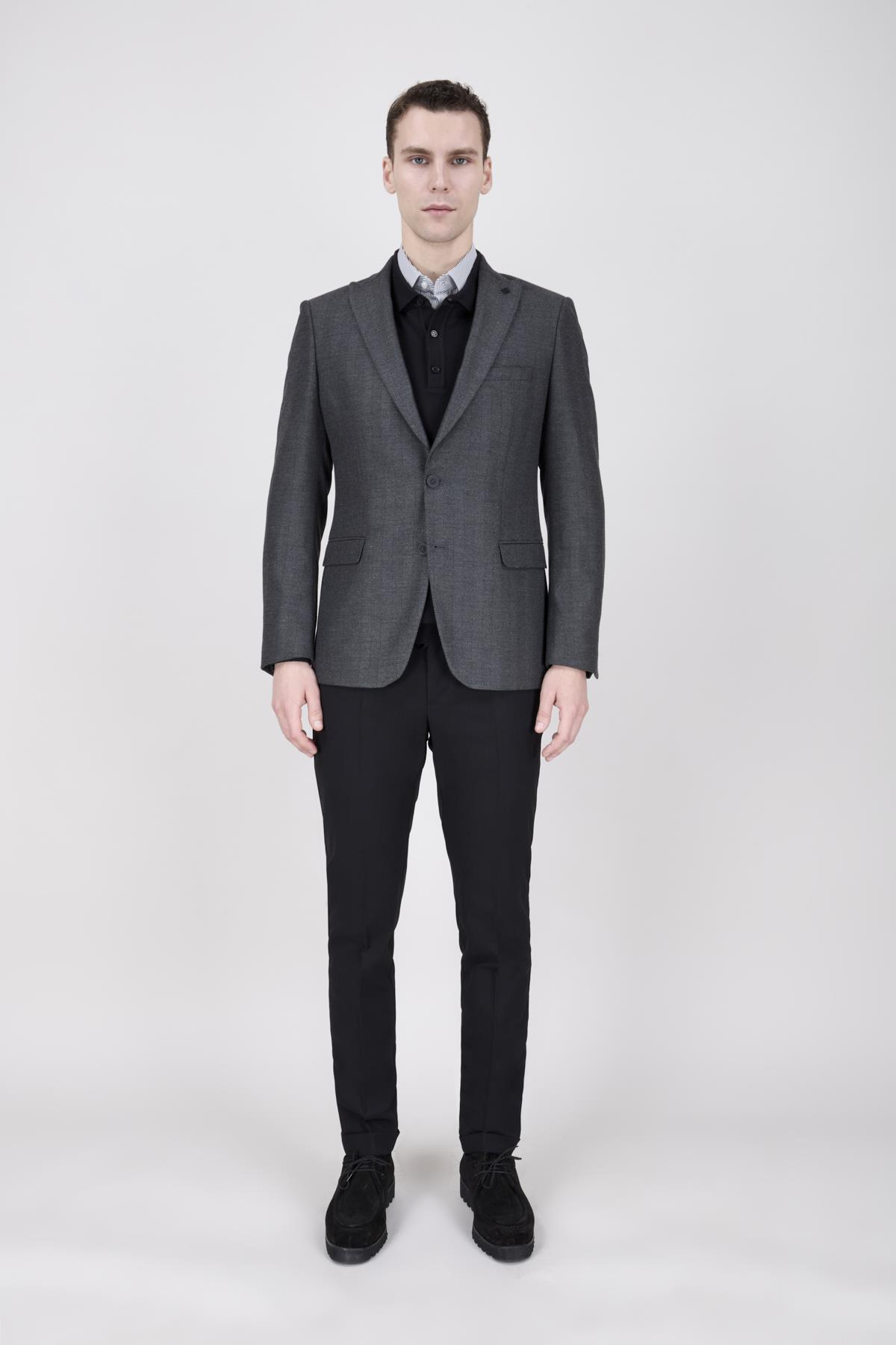Erkek Slim Fit Sivri Yaka Füme Ceket