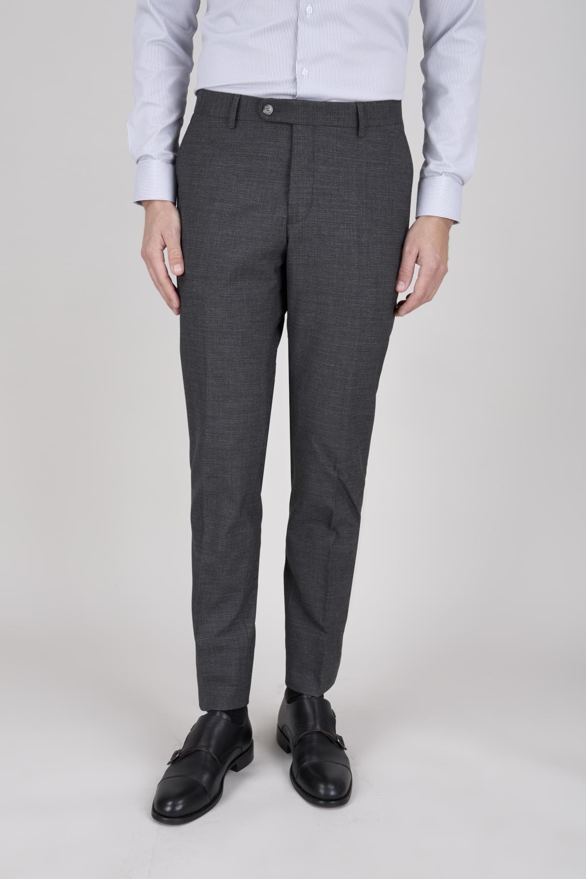 Erkek Slim Fit Sivri Yaka Füme Yelekli Takım Elbise