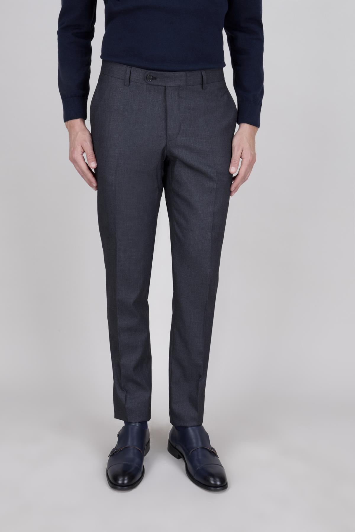 Erkek Slim Fit Sivri Yaka Füme Yelekli Takım Elbise