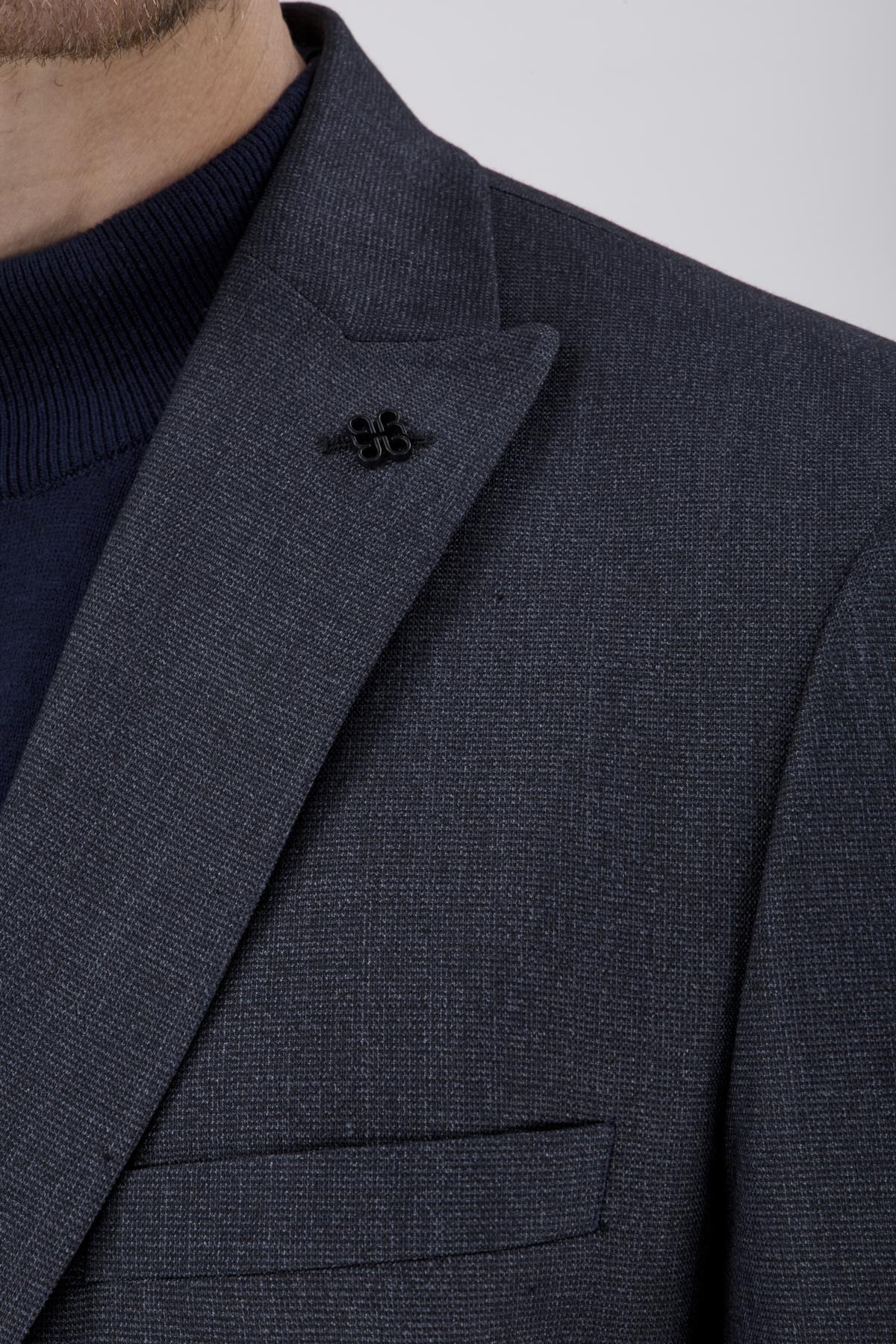 Erkek Slim Fit Sivri Yaka Füme Yelekli Takım Elbise