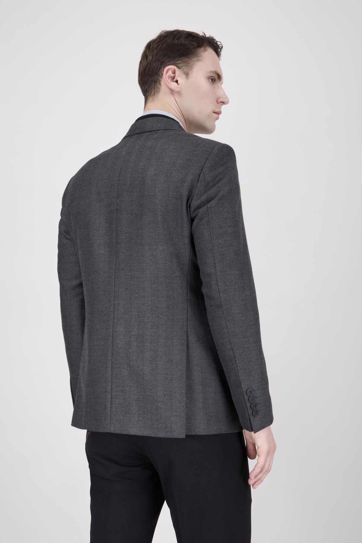 Erkek Slim Fit Sivri Yaka Füme Ceket