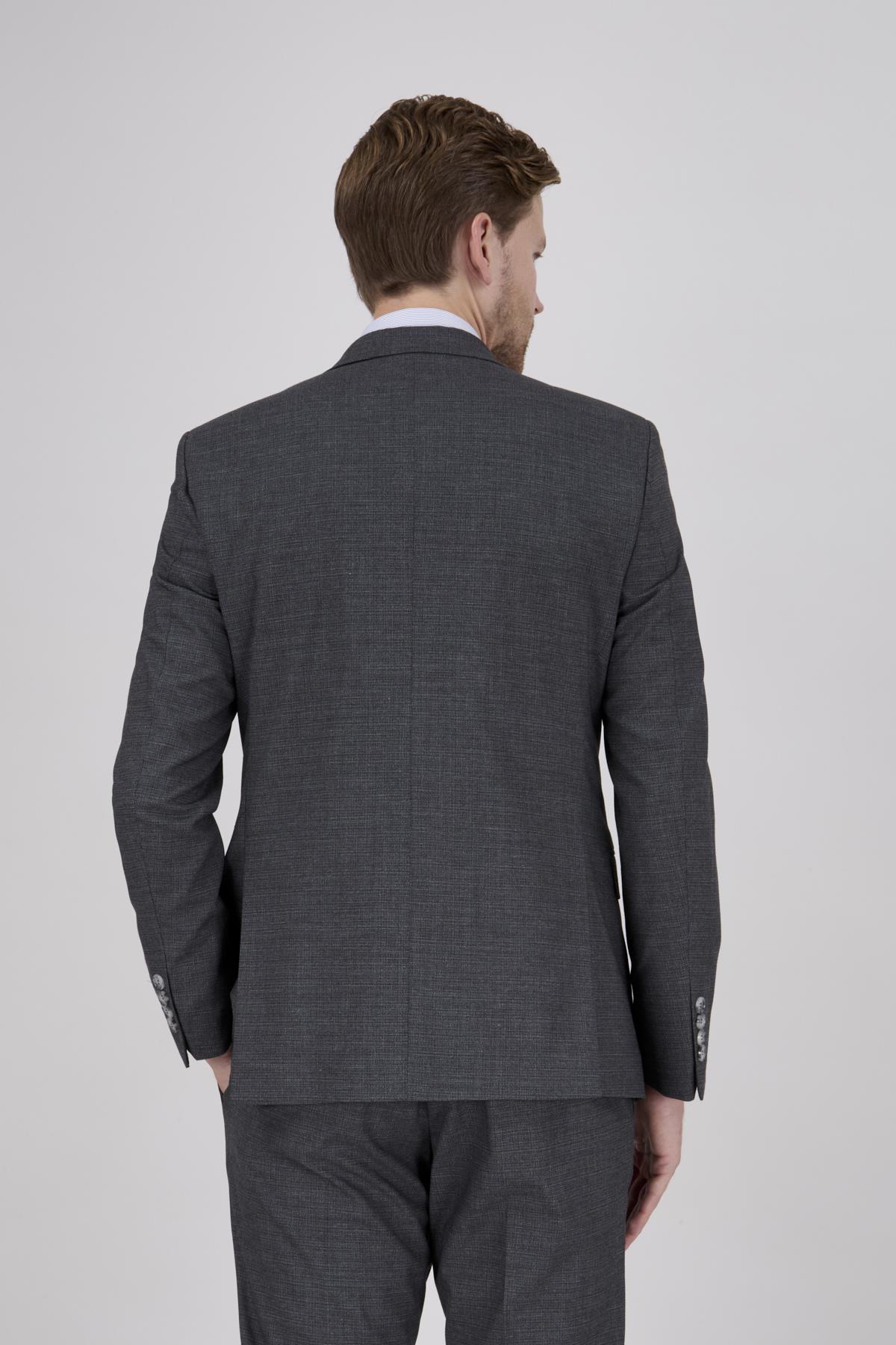Erkek Slim Fit Sivri Yaka Füme Yelekli Takım Elbise
