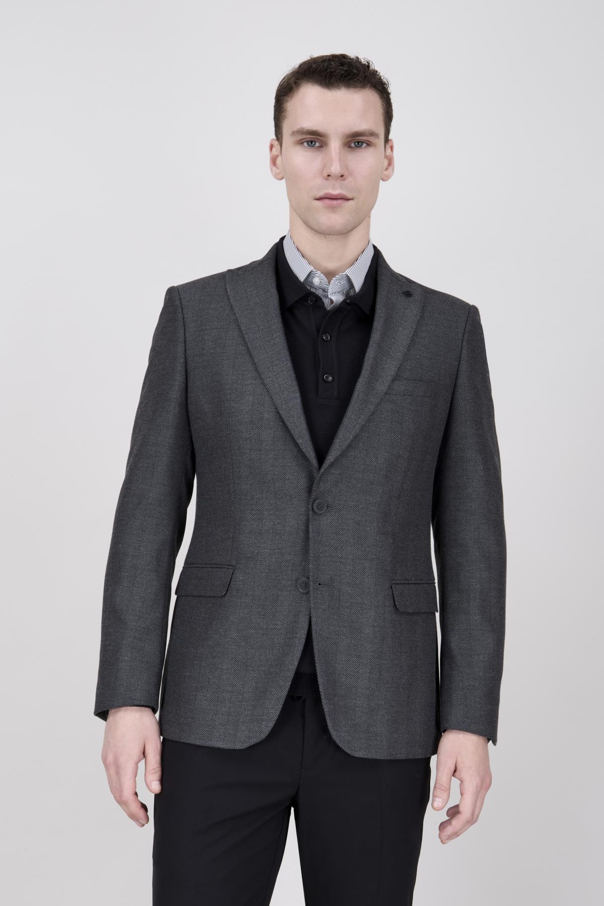 Erkek Slim Fit Sivri Yaka Füme Ceket