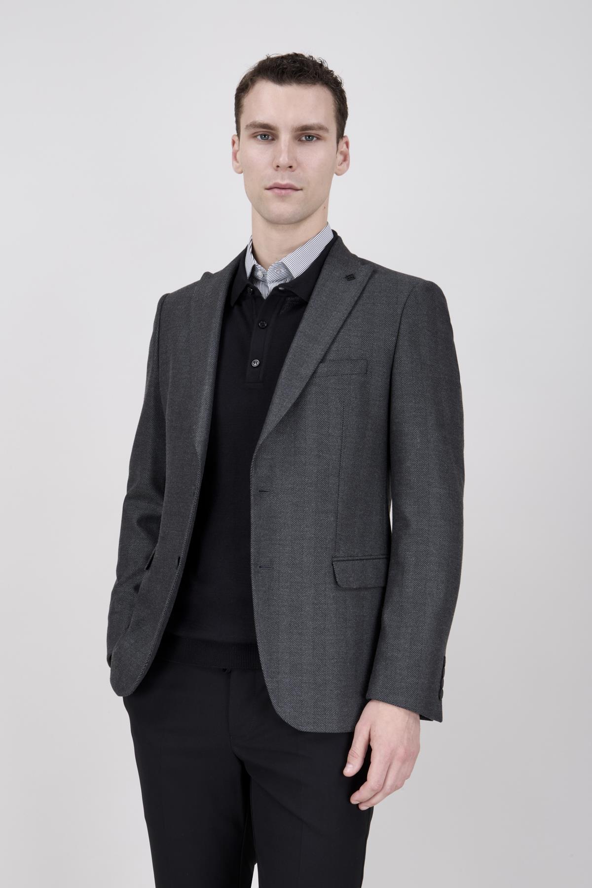 Erkek Slim Fit Sivri Yaka Füme Ceket