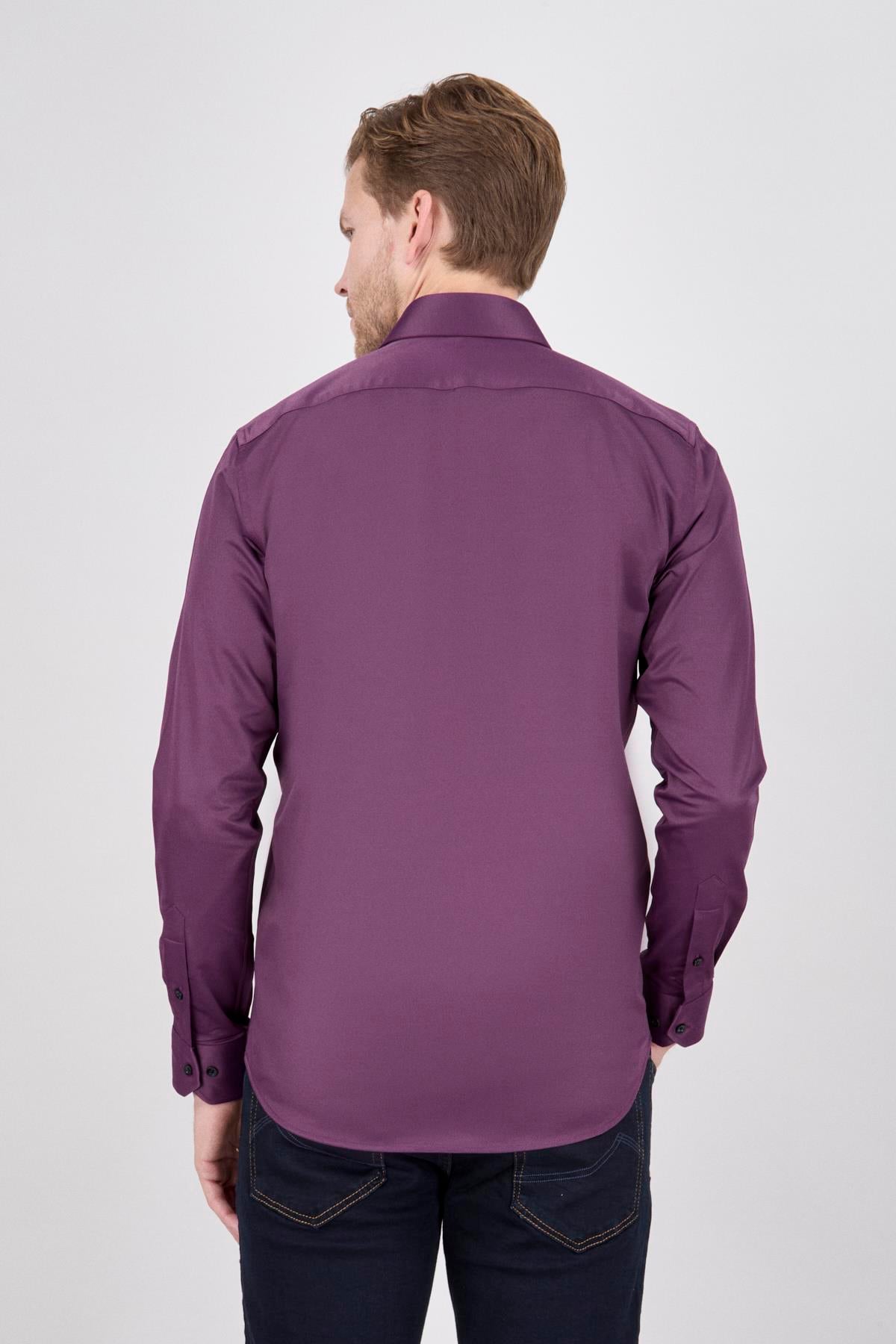Erkek Fuşya Mürdüm Renk Slim Fit Gömlek