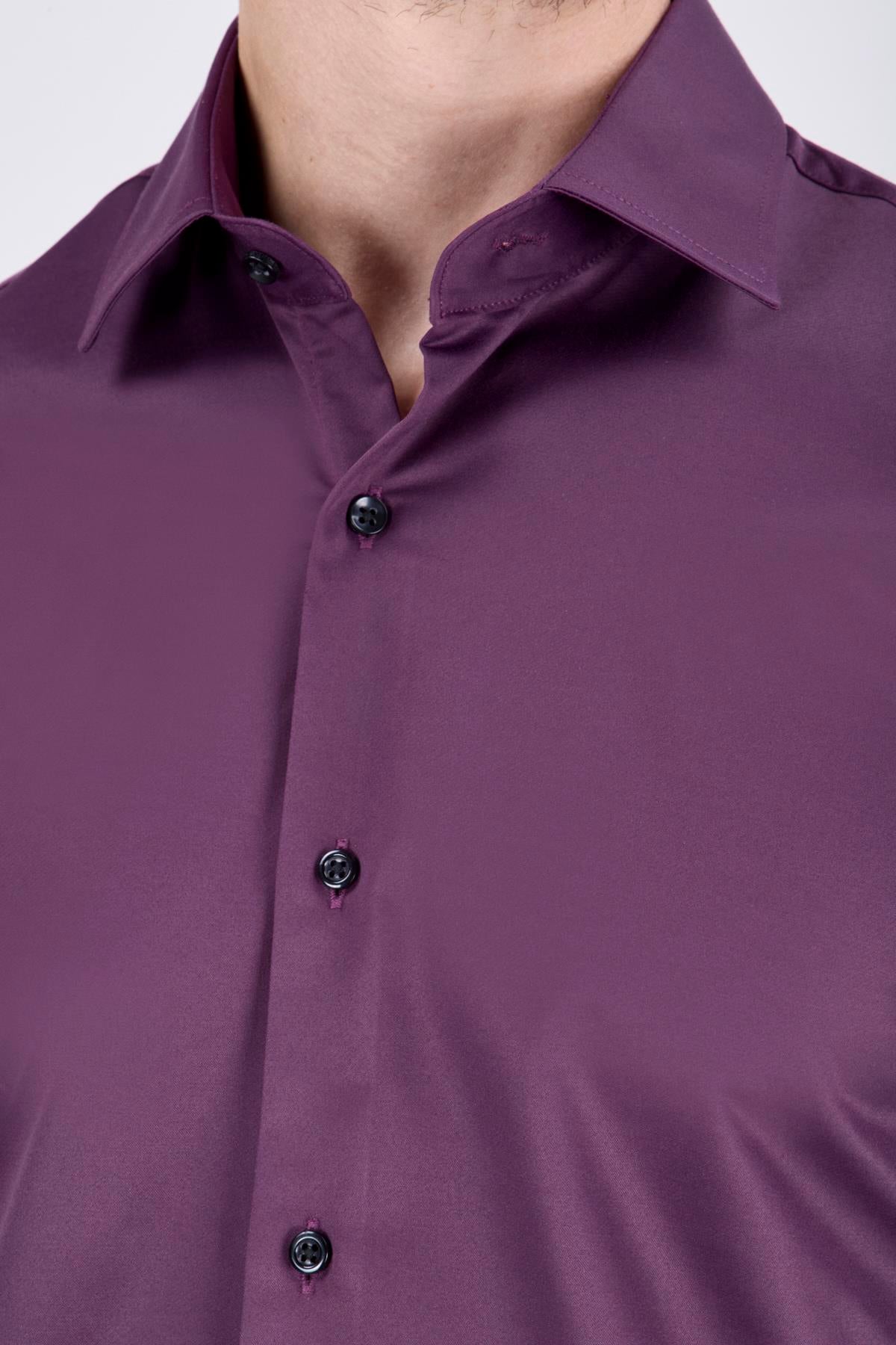 Erkek Fuşya Mürdüm Renk Slim Fit Gömlek