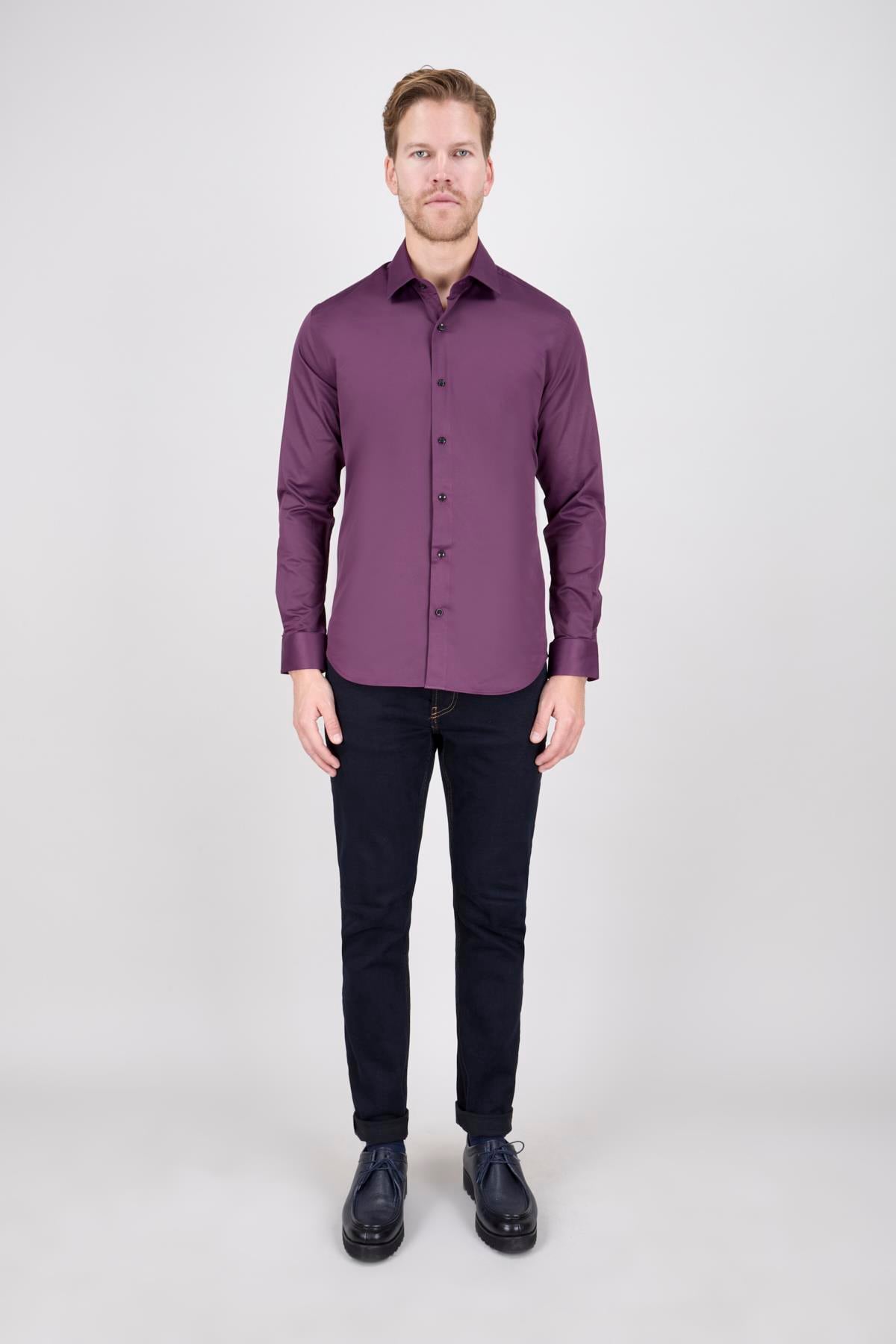 Erkek Fuşya Mürdüm Renk Slim Fit Gömlek