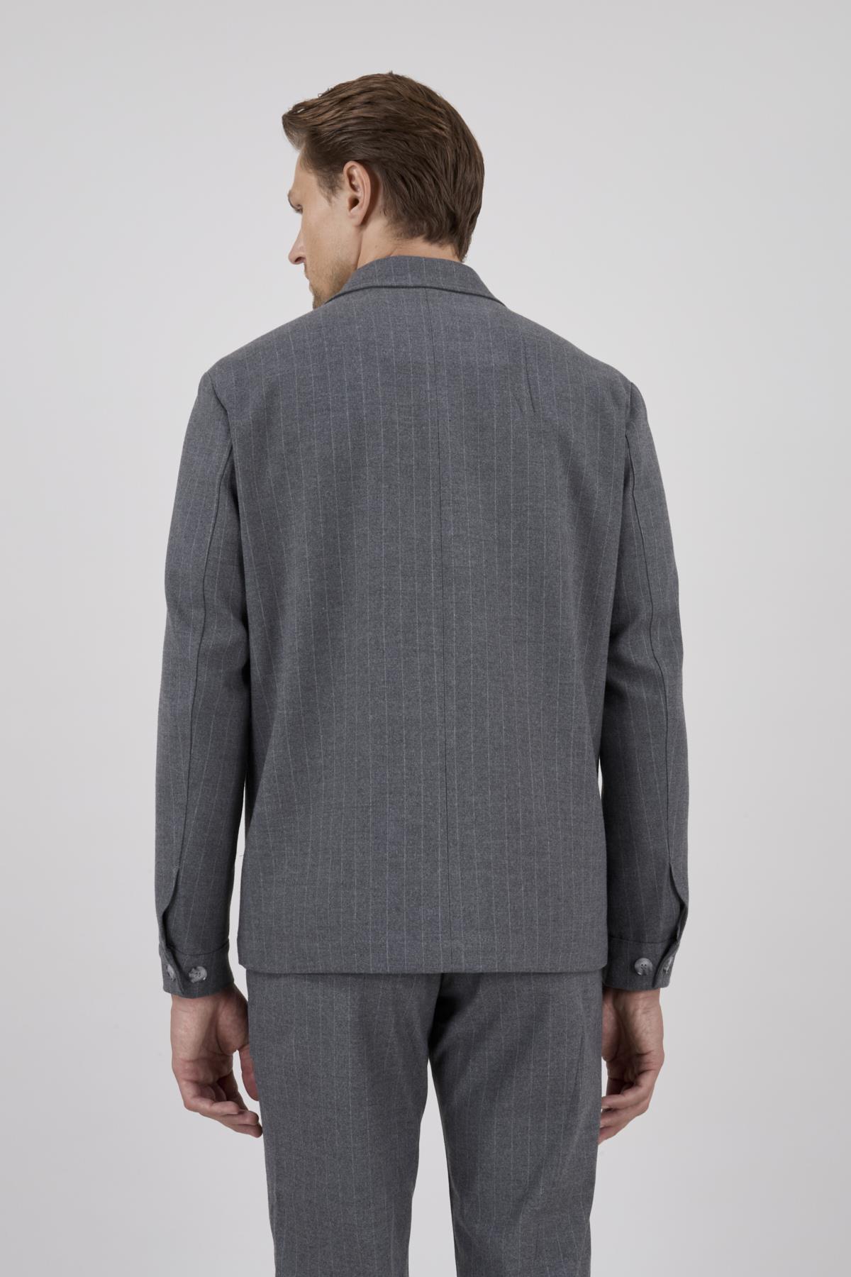 Erkek Slim Fit Gri Renk Gömlek Ceket Kapak Cepli Spor Alt Üst Takım