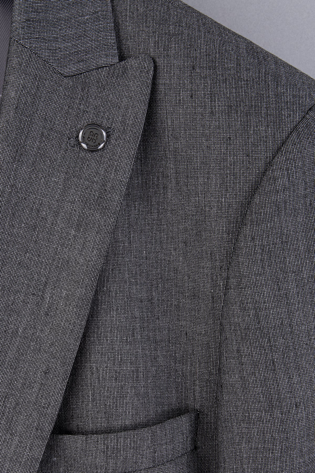 Erkek Slim Fit Sivri Yaka Gri Yelekli Takım Elbise