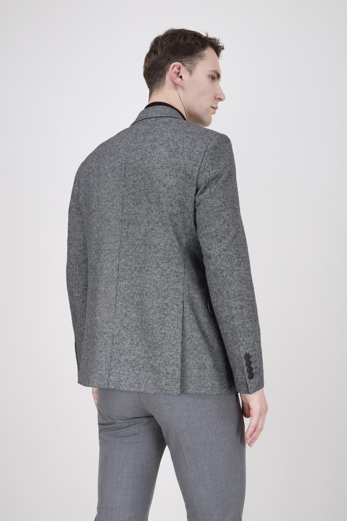 Erkek Slim Fit Sivri Yaka Gri Ceket