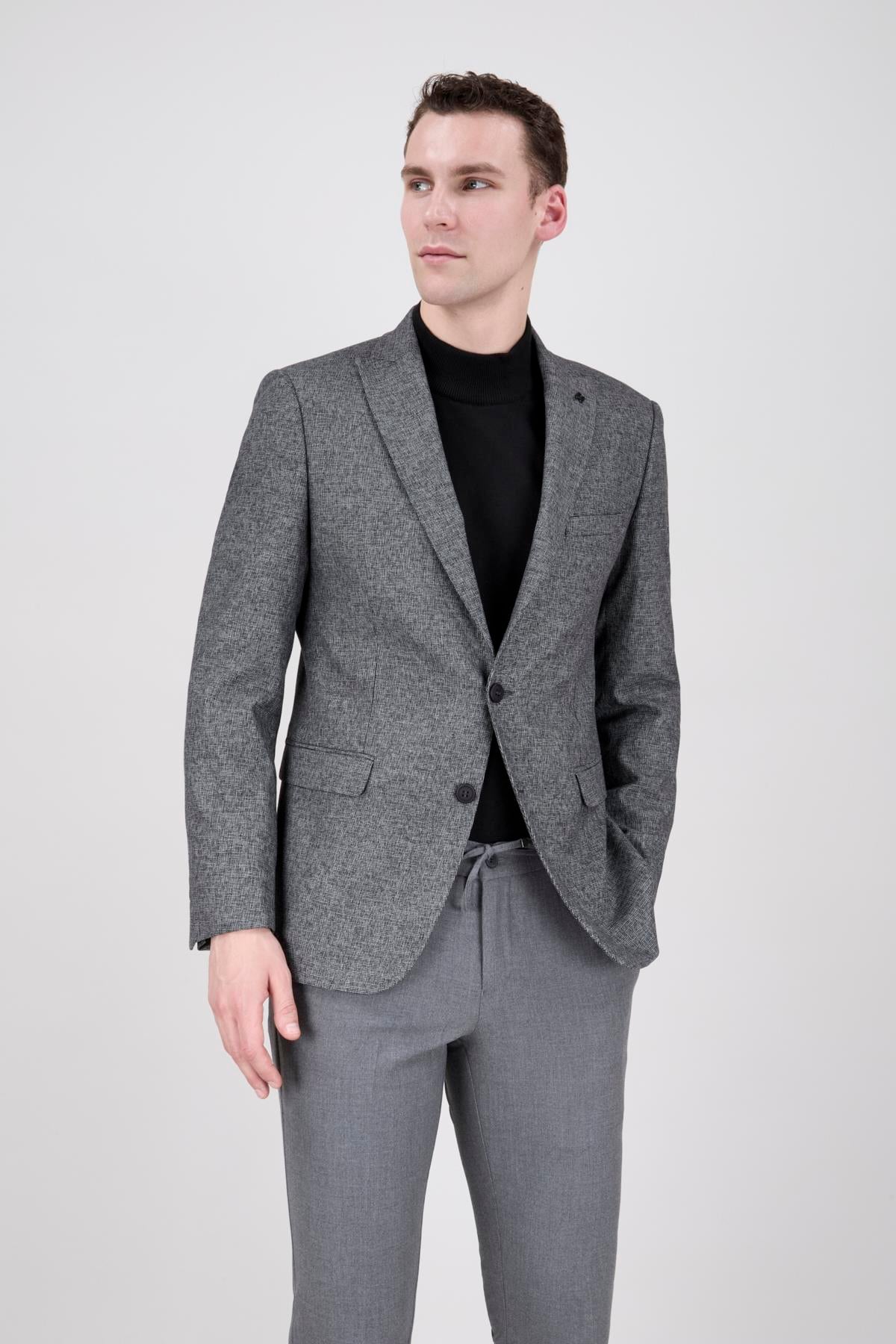 Erkek Slim Fit Sivri Yaka Gri Ceket